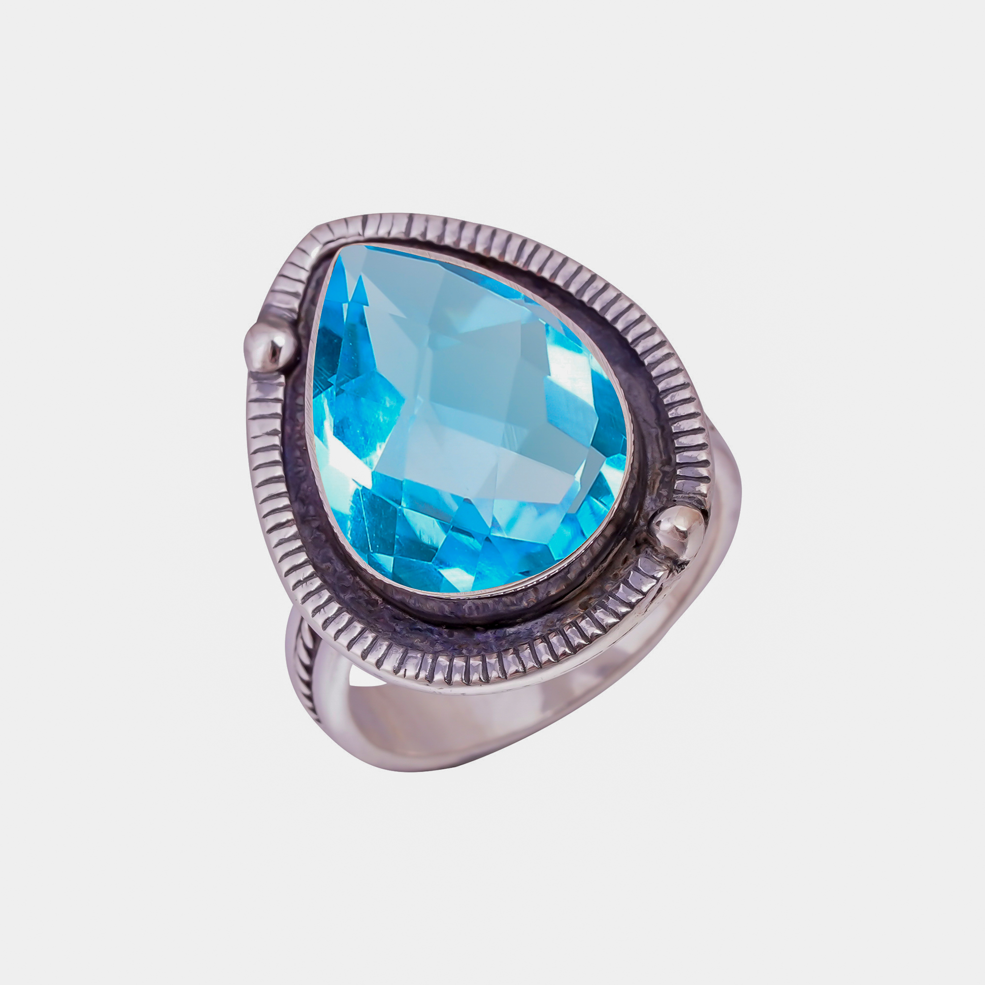 Blue Topaz - Simulated Gemstone 925 Sterling Silver Ring