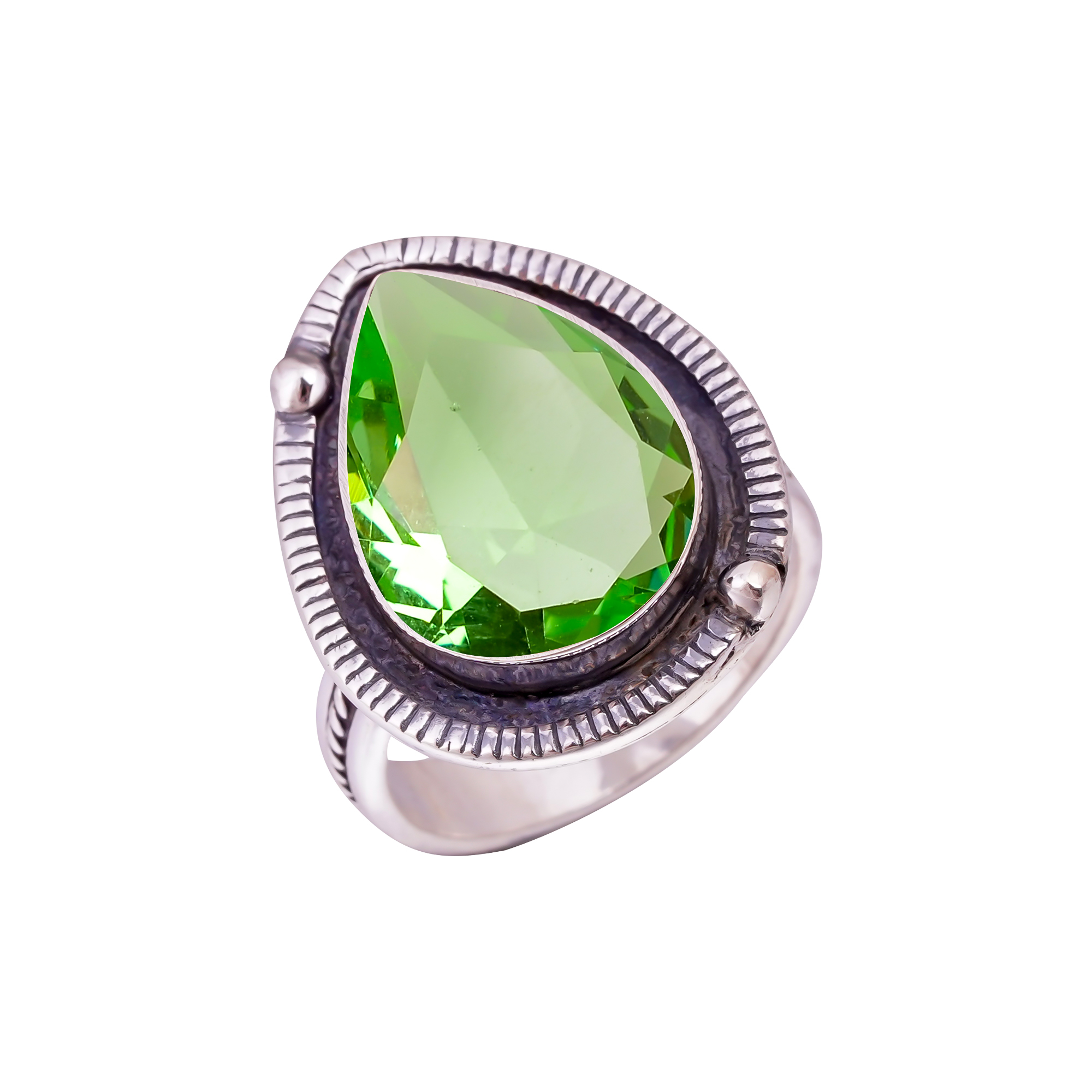 Green Amethyst - Simulated Gemstone 925 Sterling Silver Ring