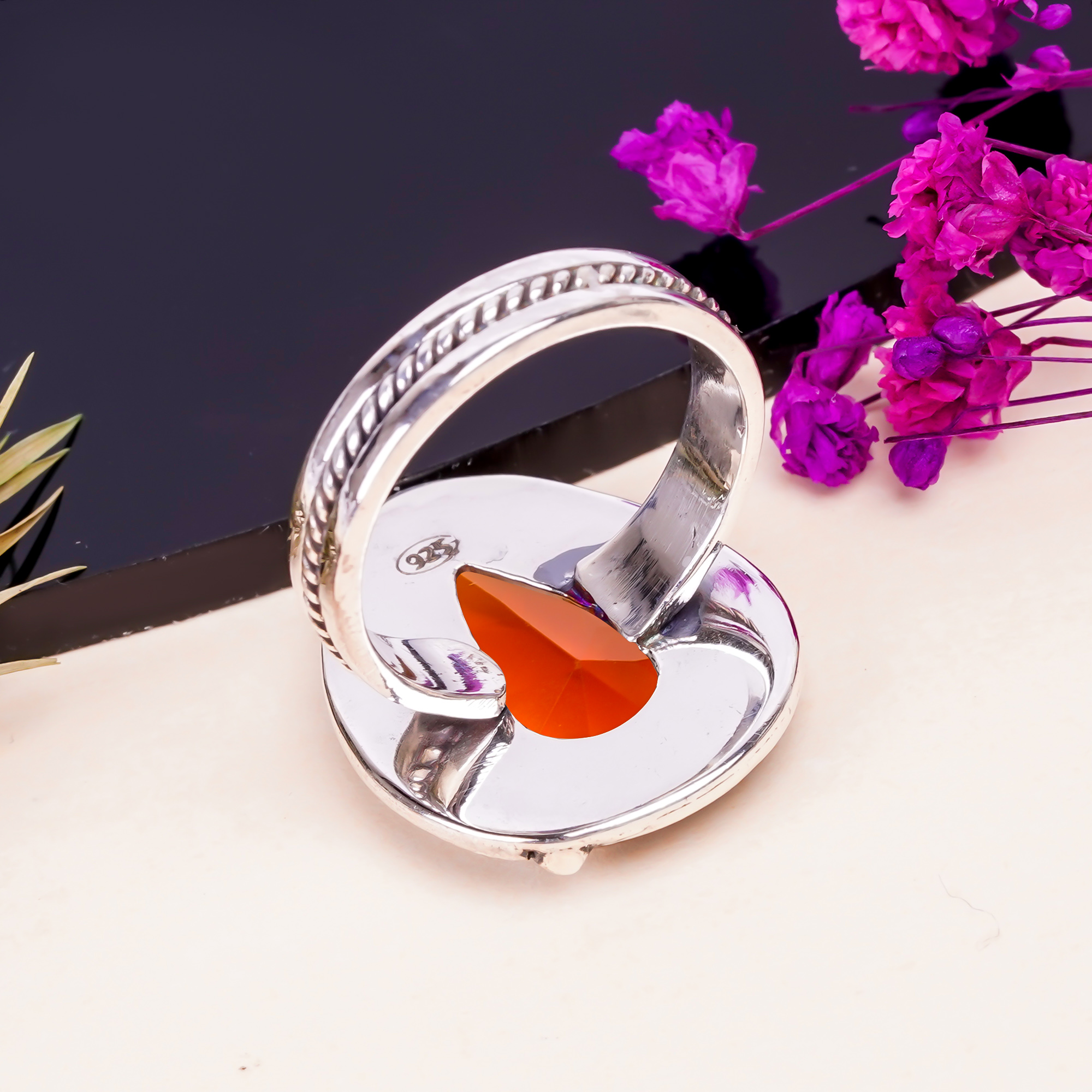 Hessonite Garnet - Simulated Gemstone 925 Sterling Silver Ring