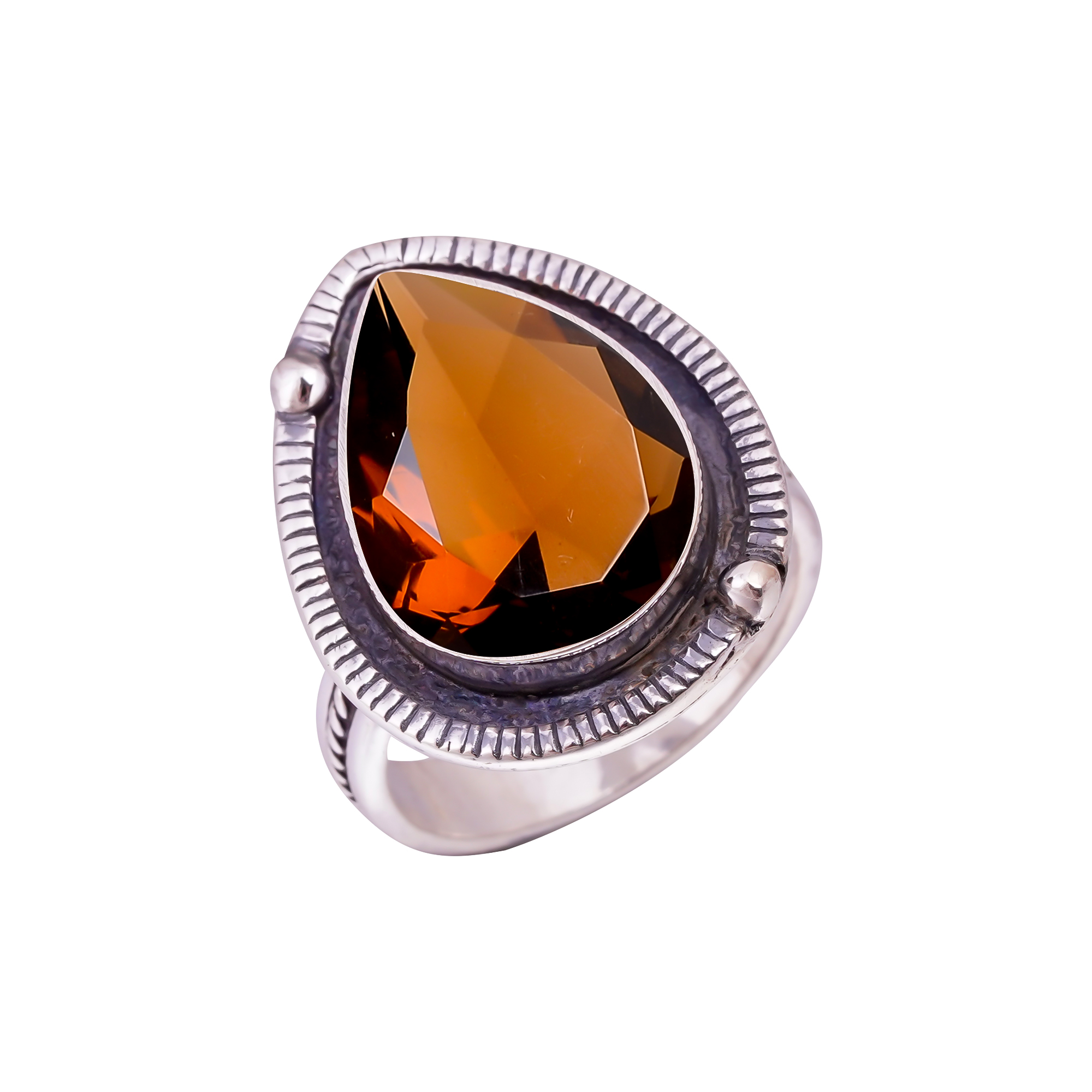 Champagne Quartz - Simulated Gemstone 925 Sterling Silver Ring