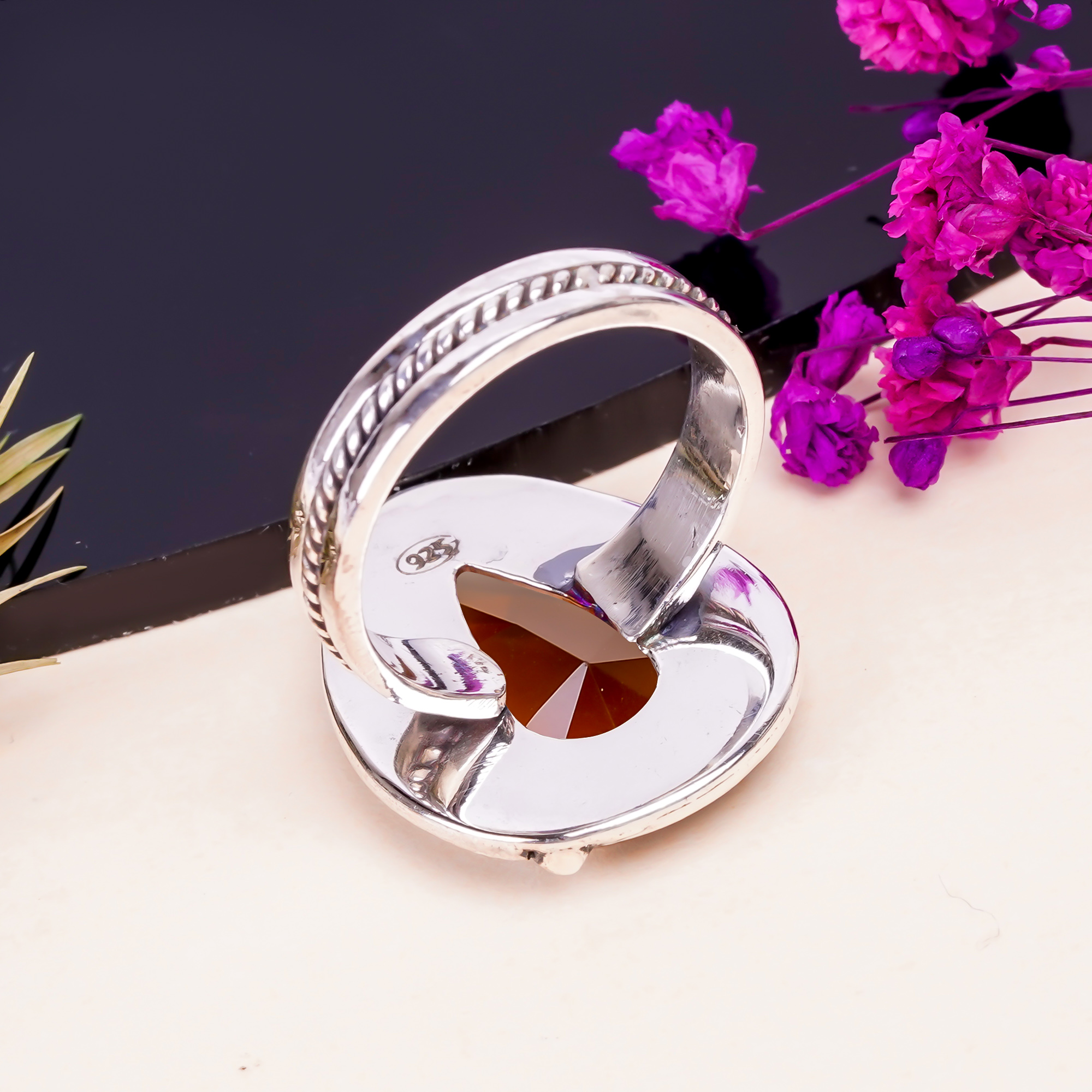 Champagne Quartz - Simulated Gemstone 925 Sterling Silver Ring