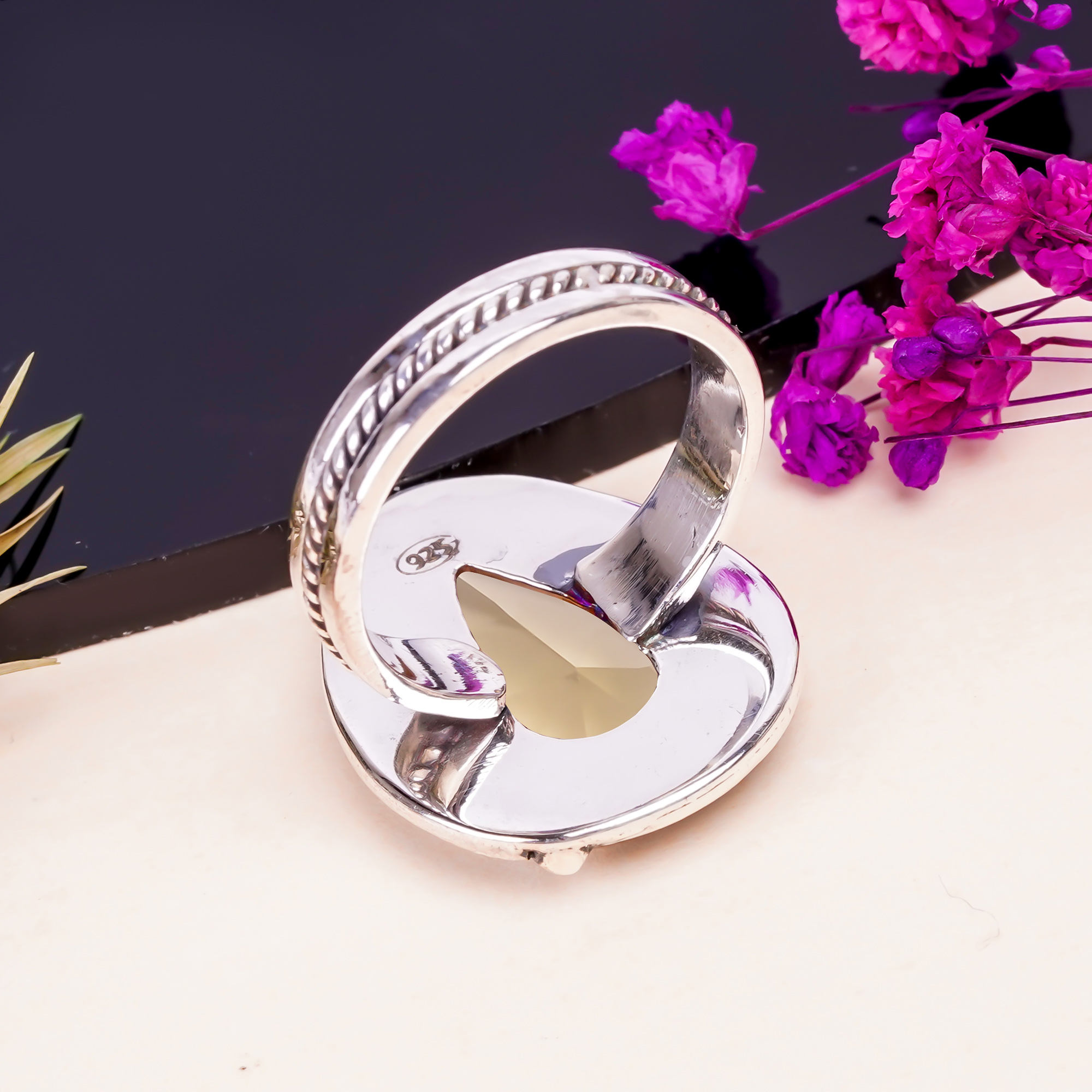 Smokey - Simulated Gemstone 925 Sterling Silver Ring