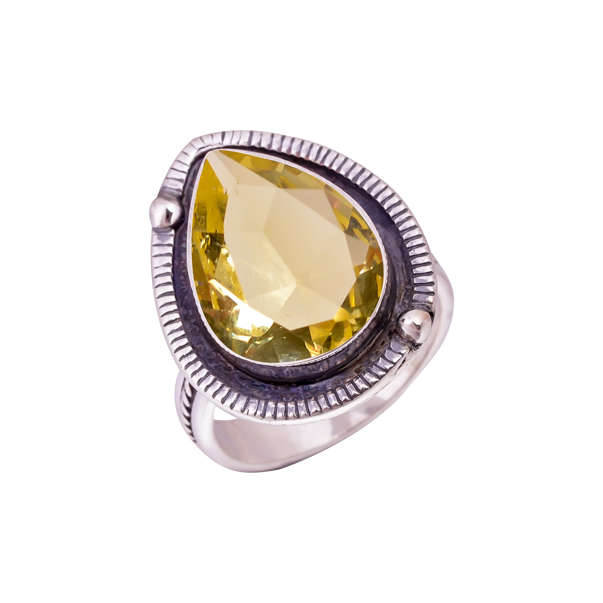 Lemon Quartz - Simulated Gemstone 925 Sterling Silver Ring