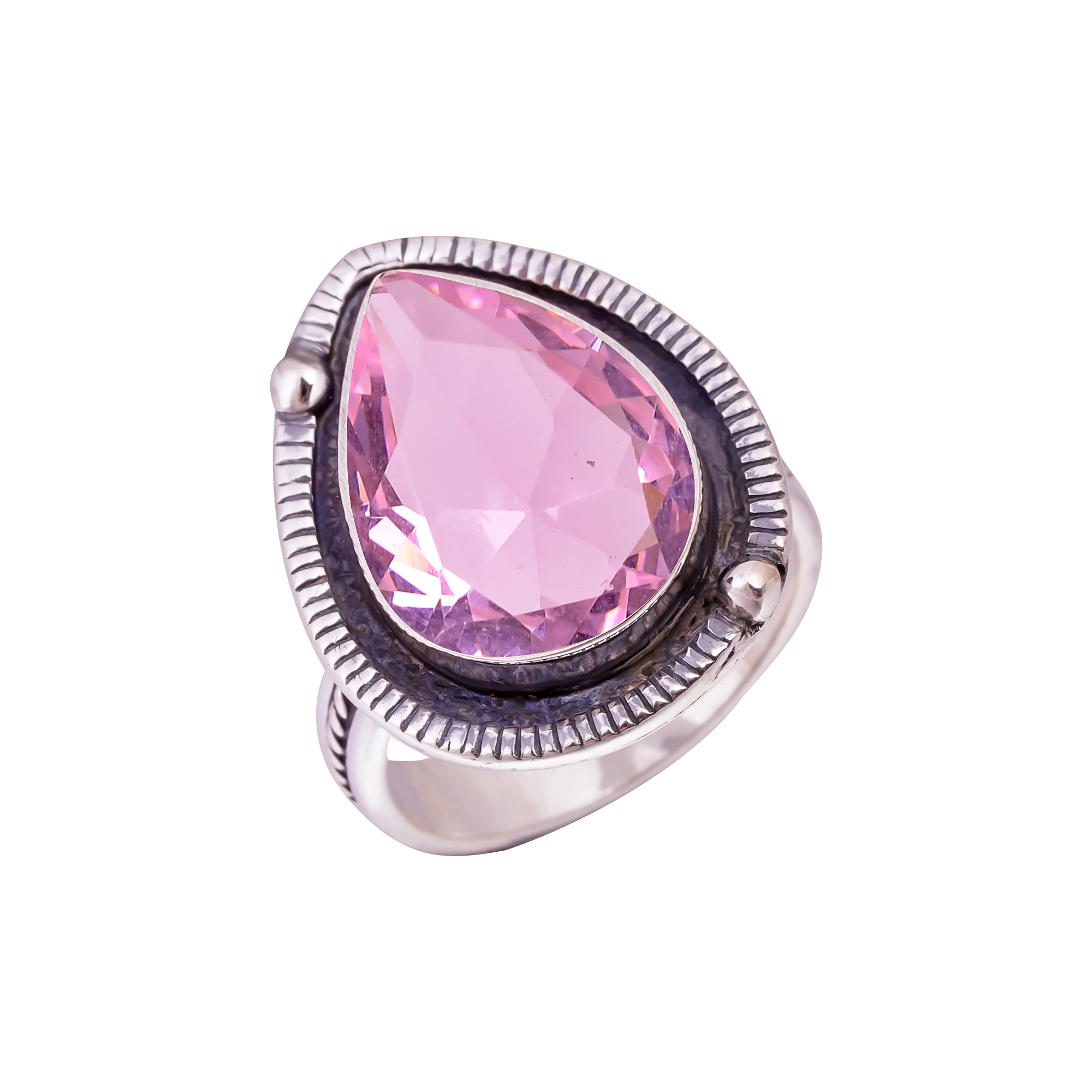 Pink Kunzite - Simulated Gemstone 925 Sterling Silver Ring