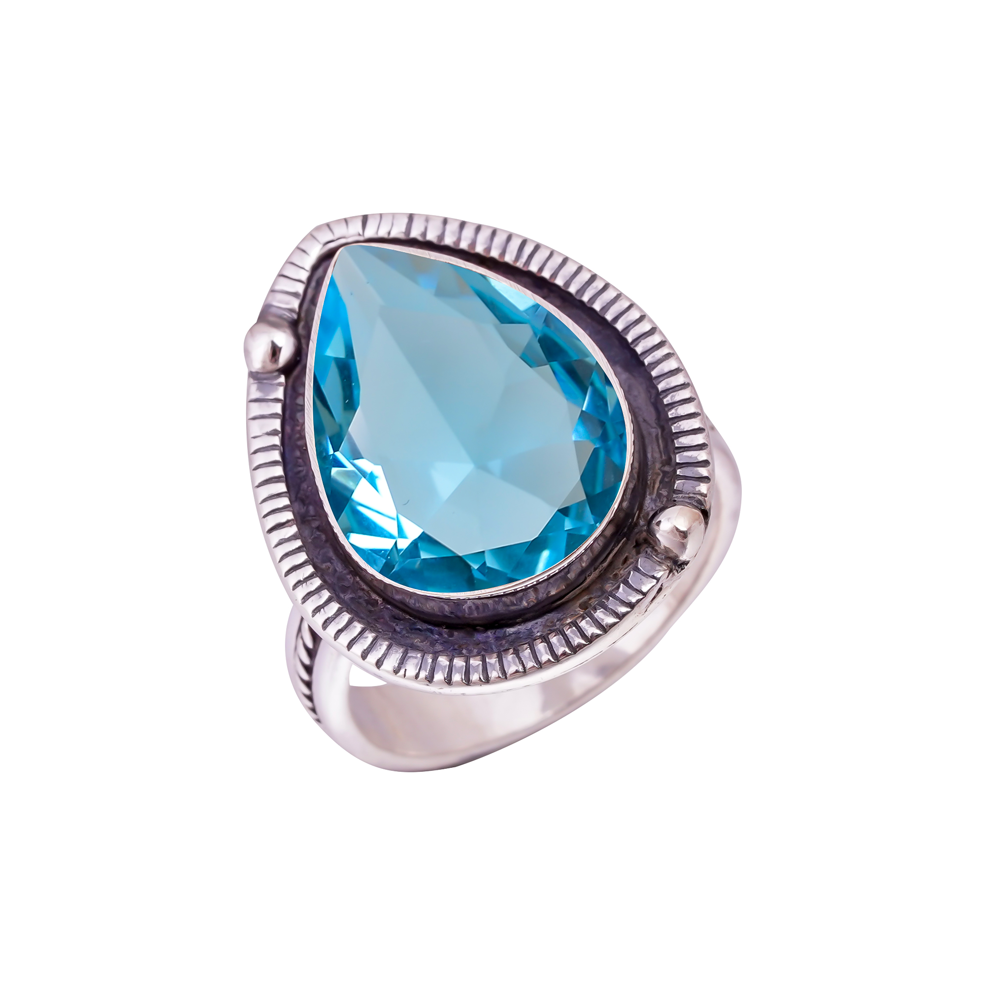 Blue Topaz - Simulated Gemstone 925 Sterling Silver Ring