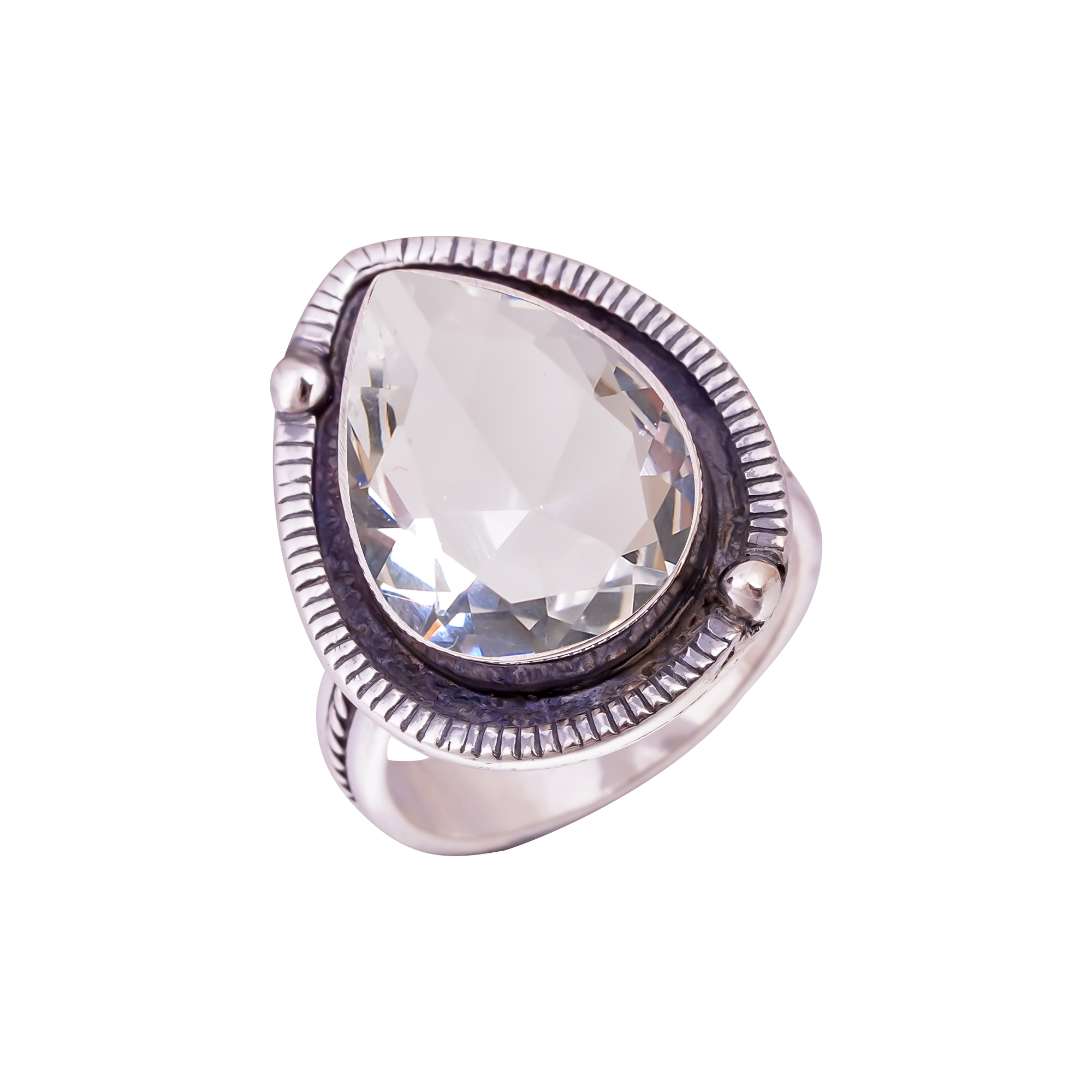 White Topaz - Simulated Gemstone 925 Sterling Silver Ring