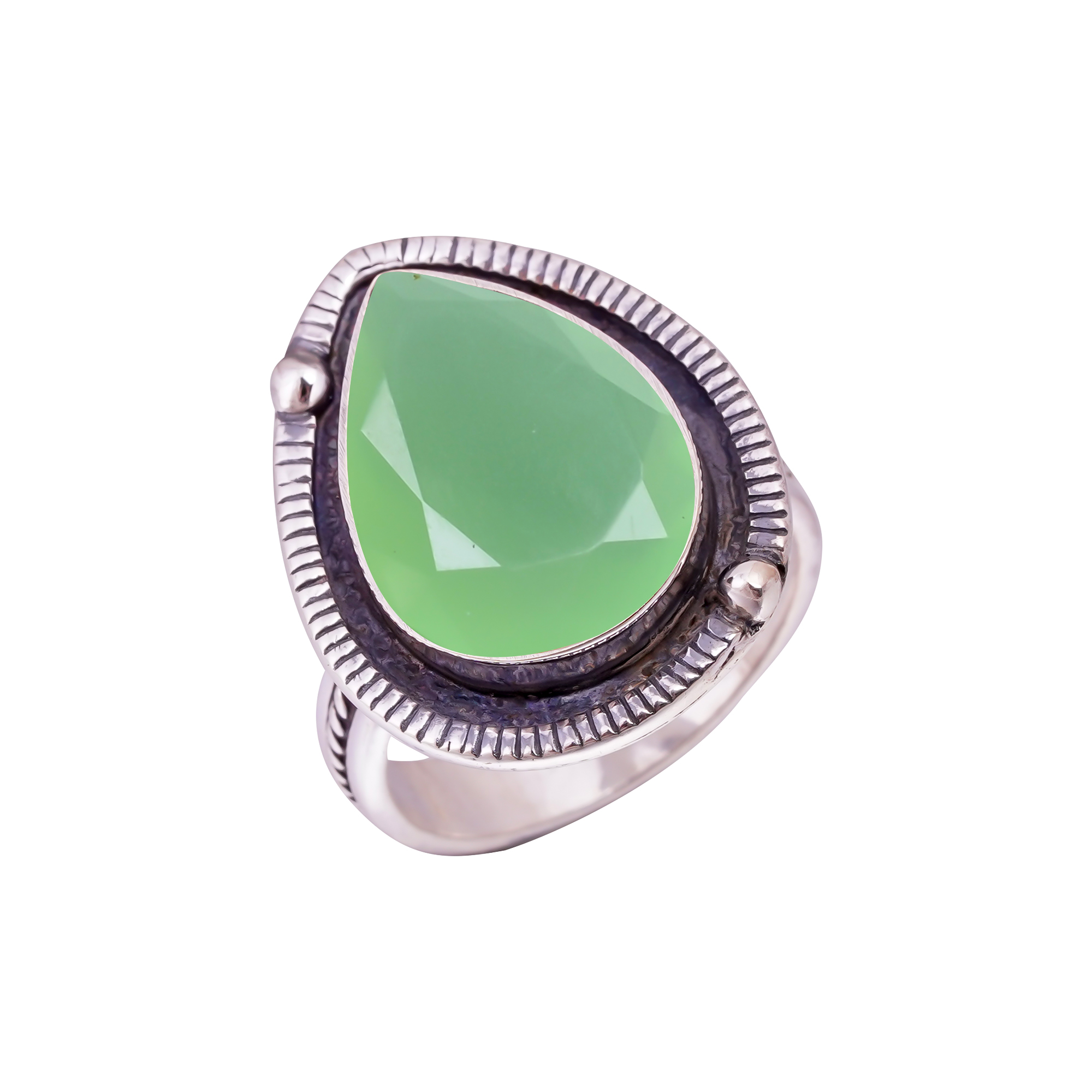 Green Chalcedony - Simulated Gemstone 925 Sterling Silver Ring