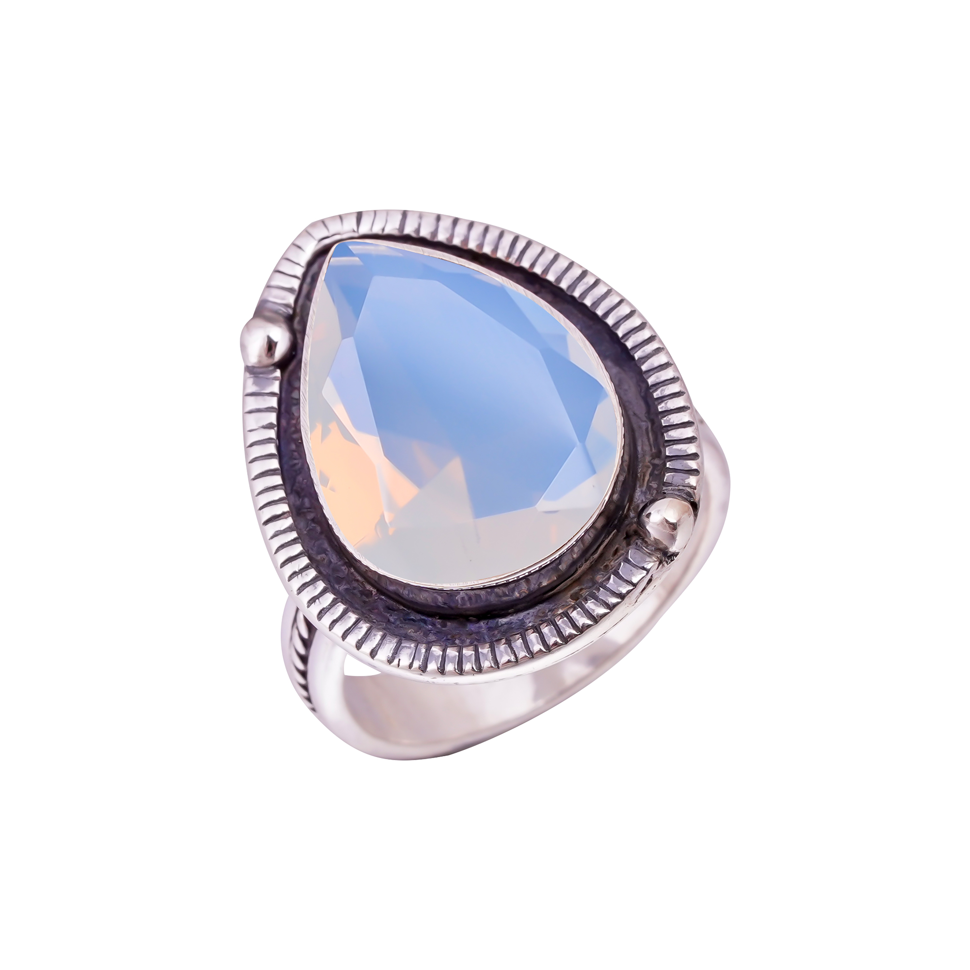 Milky Opal - Simulated Gemstone 925 Sterling Silver Ring