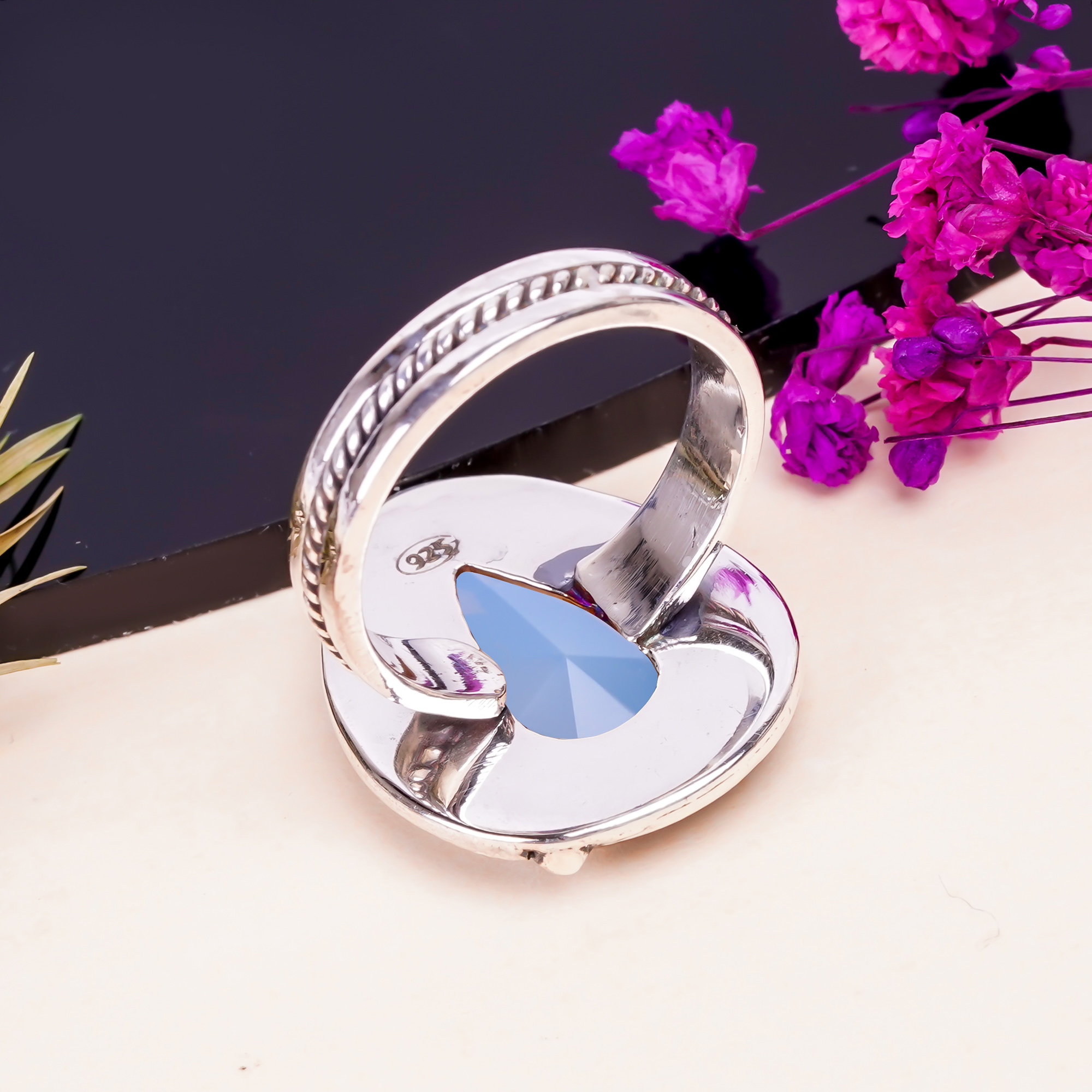 Milky Opal - Simulated Gemstone 925 Sterling Silver Ring