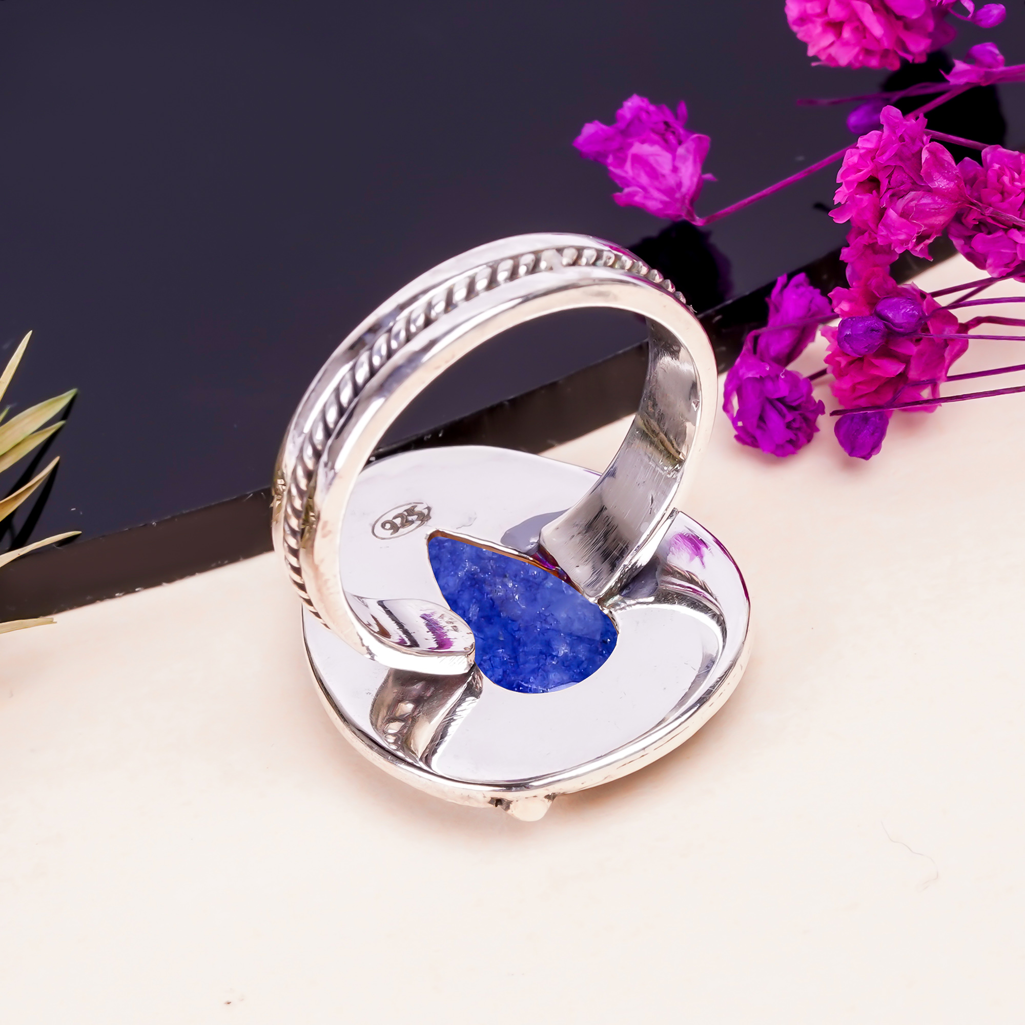 Blue Sapphire - Dyed Quartz Gemstone 925 Sterling Silver Ring