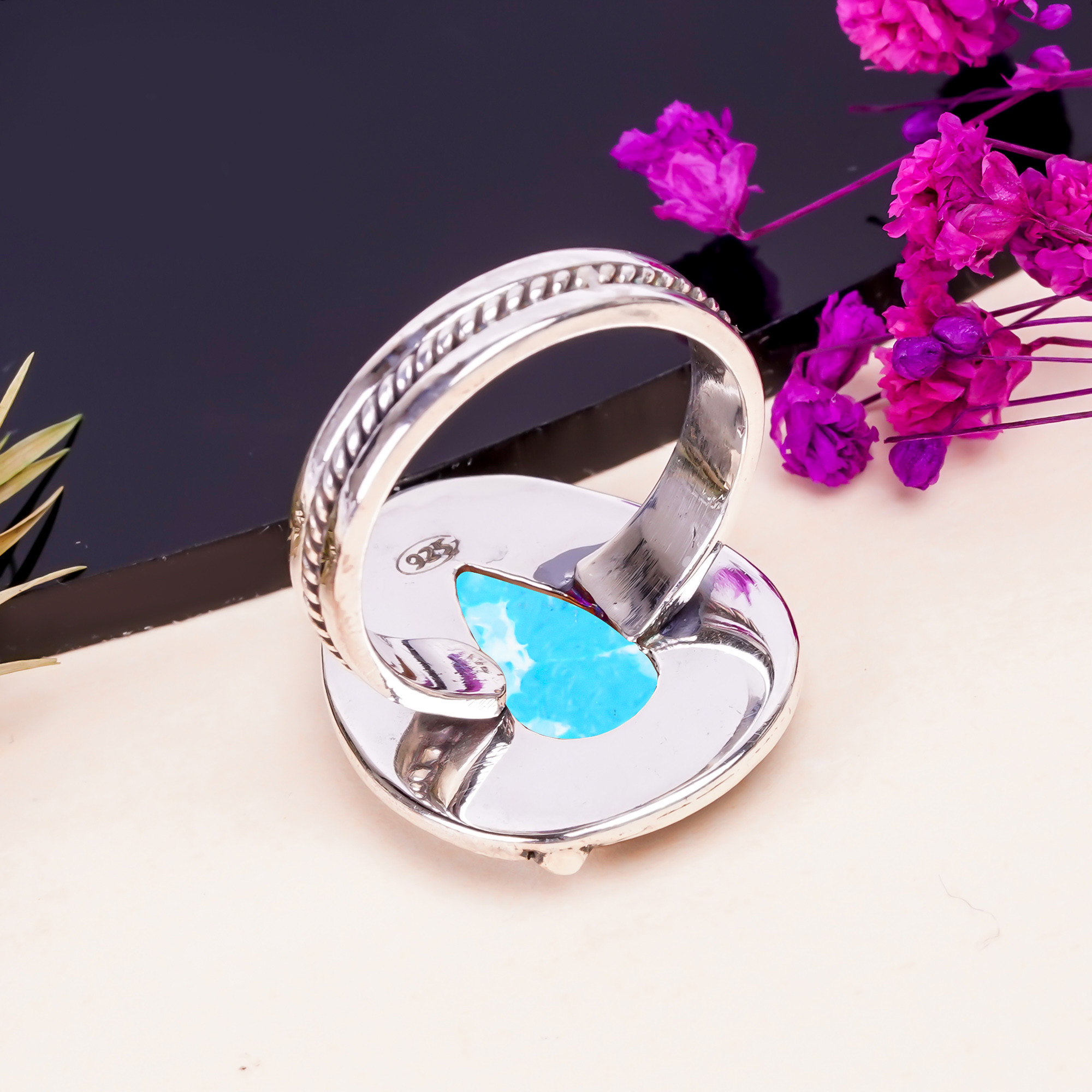 Larimar - Simulated Gemstone 925 Sterling Silver Ring