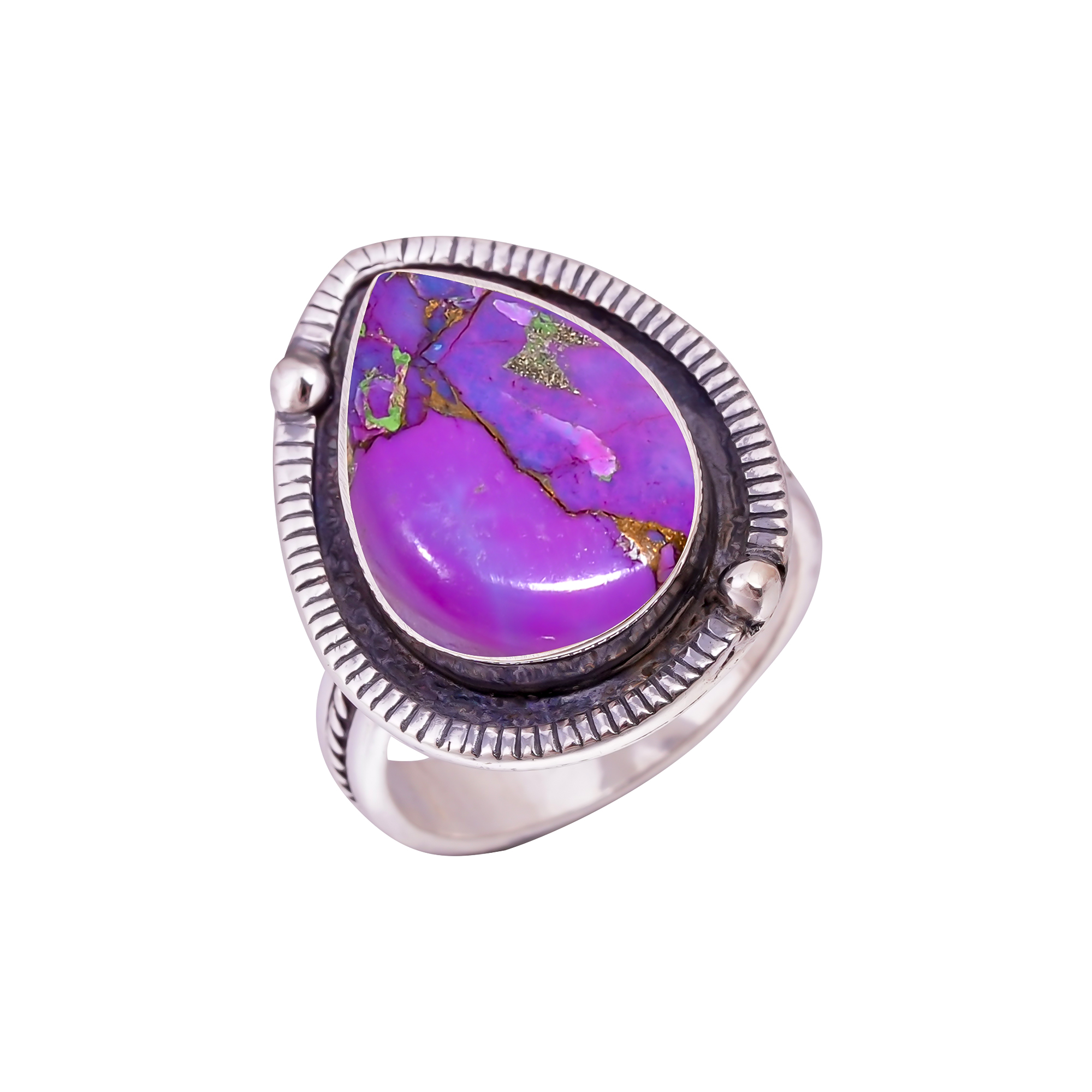 Copper Purple Turquoise Gemstone 925 Sterling Silver Ring