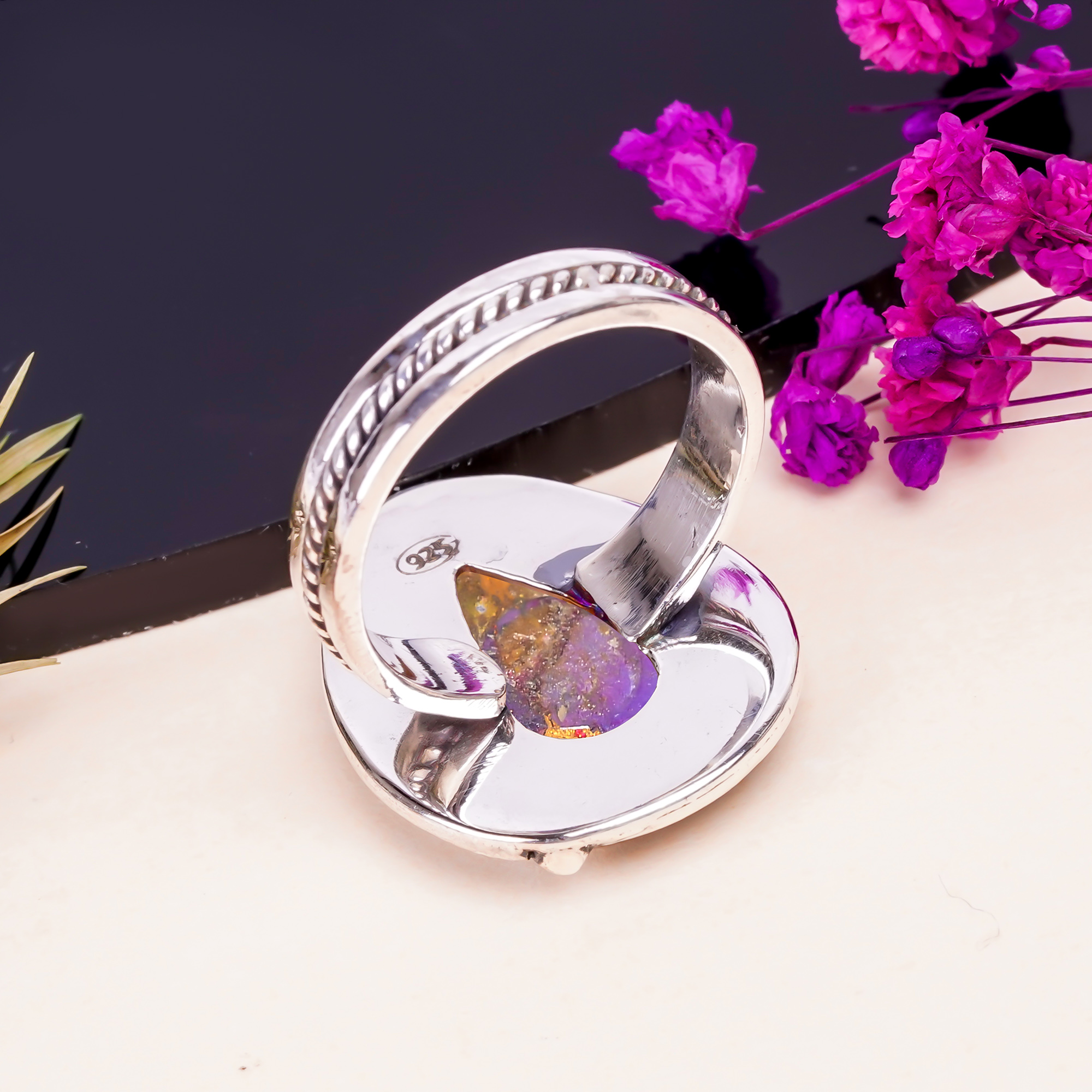 Copper Purple Turquoise Gemstone 925 Sterling Silver Ring