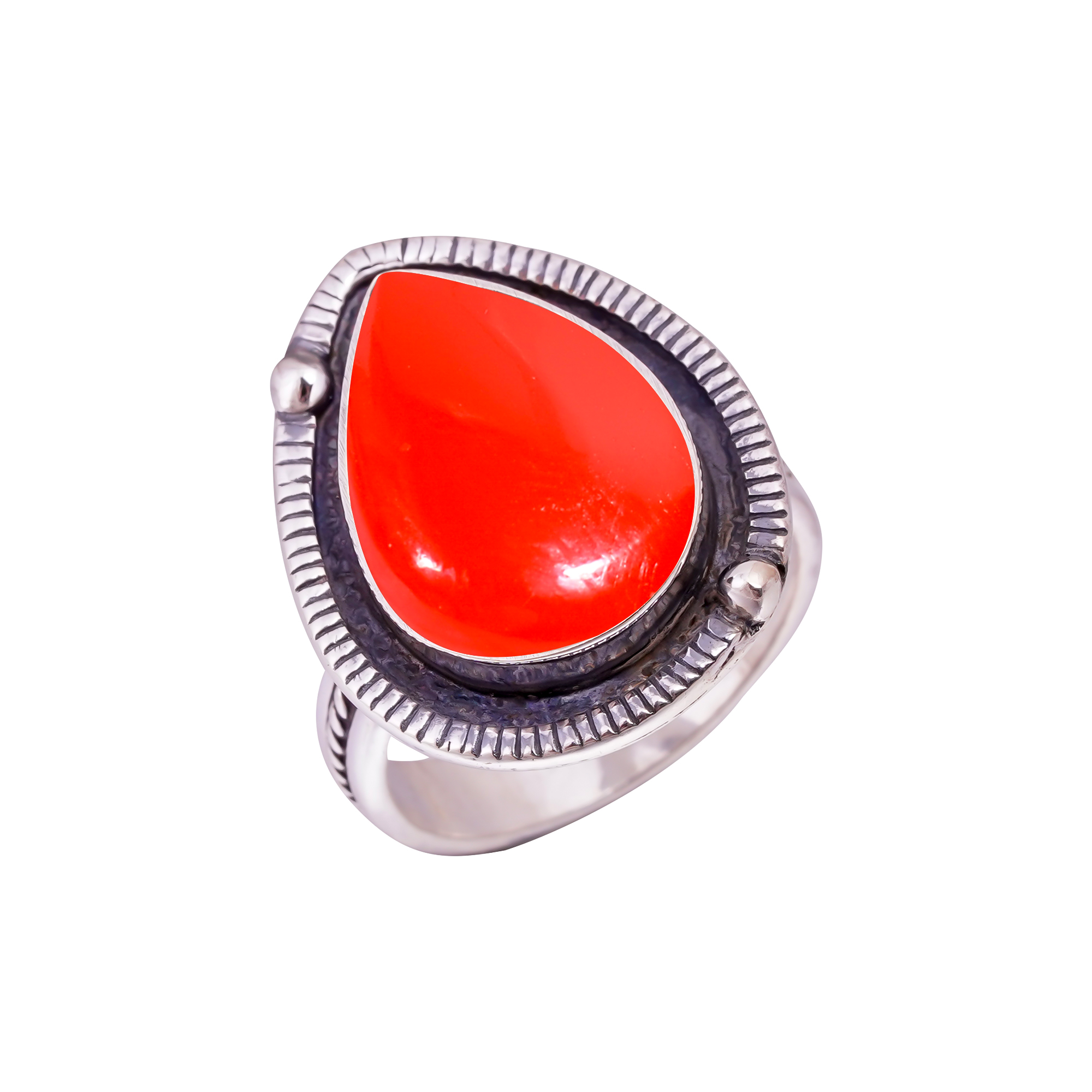 Red Coral - Simulated Gemstone 925 Sterling Silver Ring