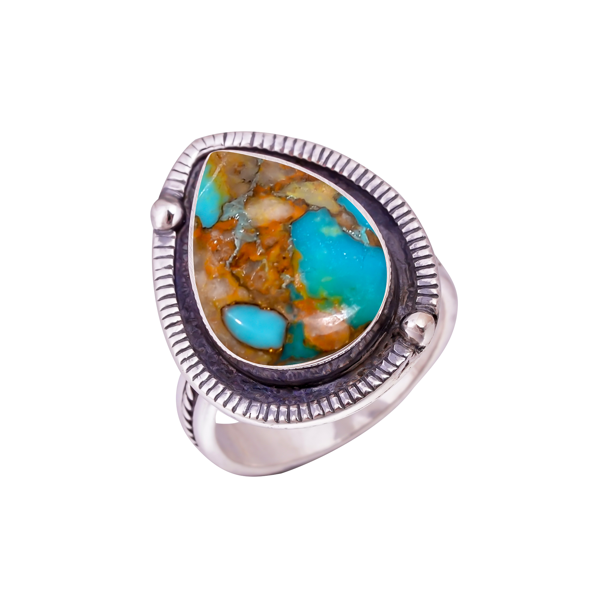 Copper Turquoise - Pilot Mountain Gemstone 925 Sterling Silver Ring