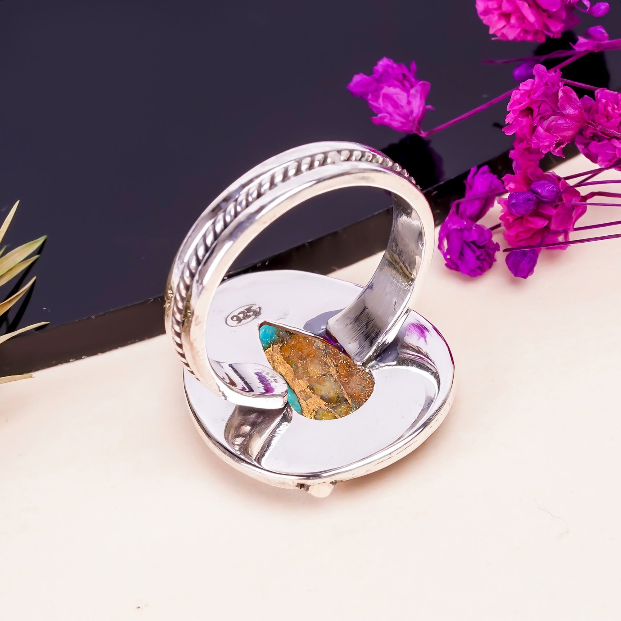 Copper Turquoise - Pilot Mountain Gemstone 925 Sterling Silver Ring