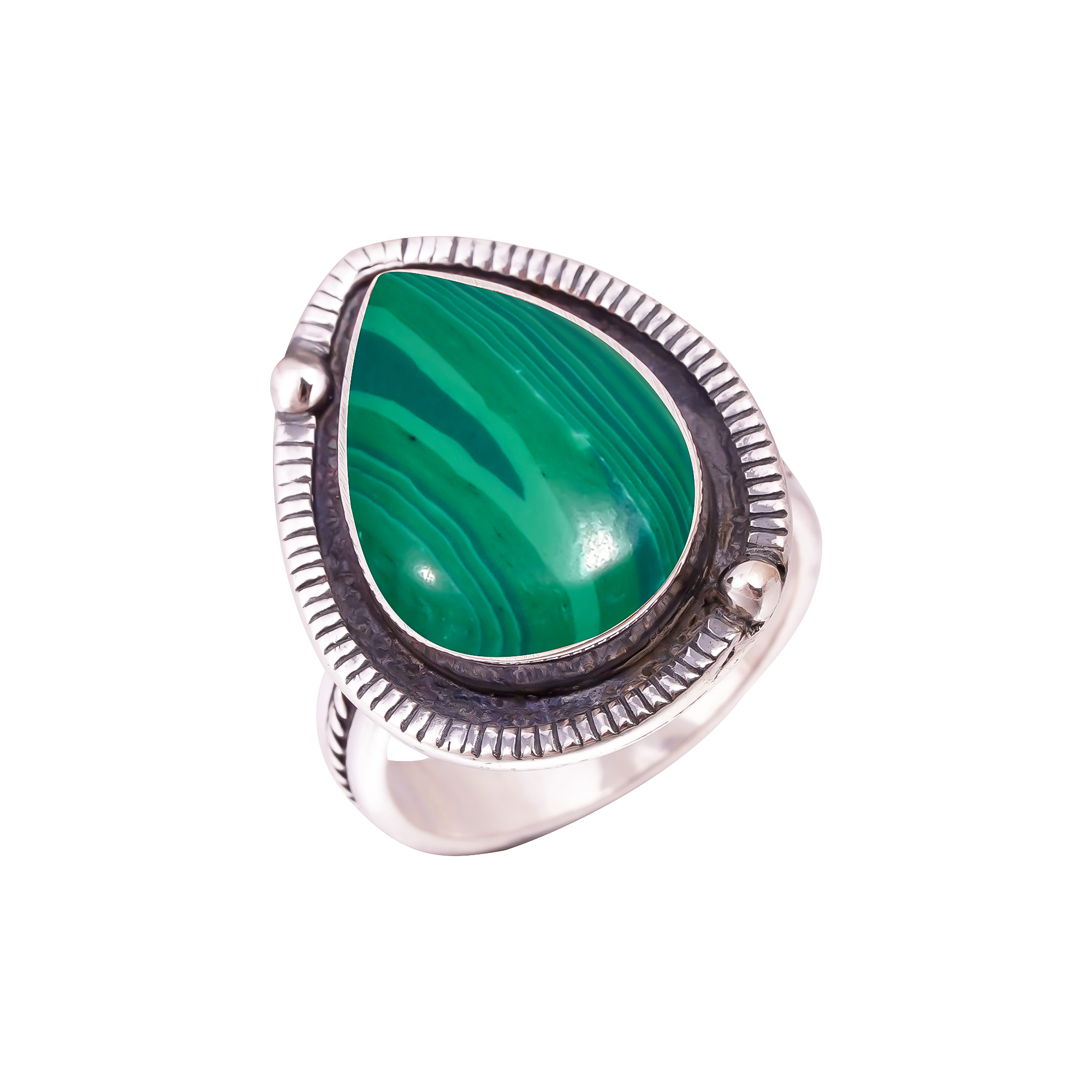 Malachite - Simulated Gemstone 925 Sterling Silver Ring