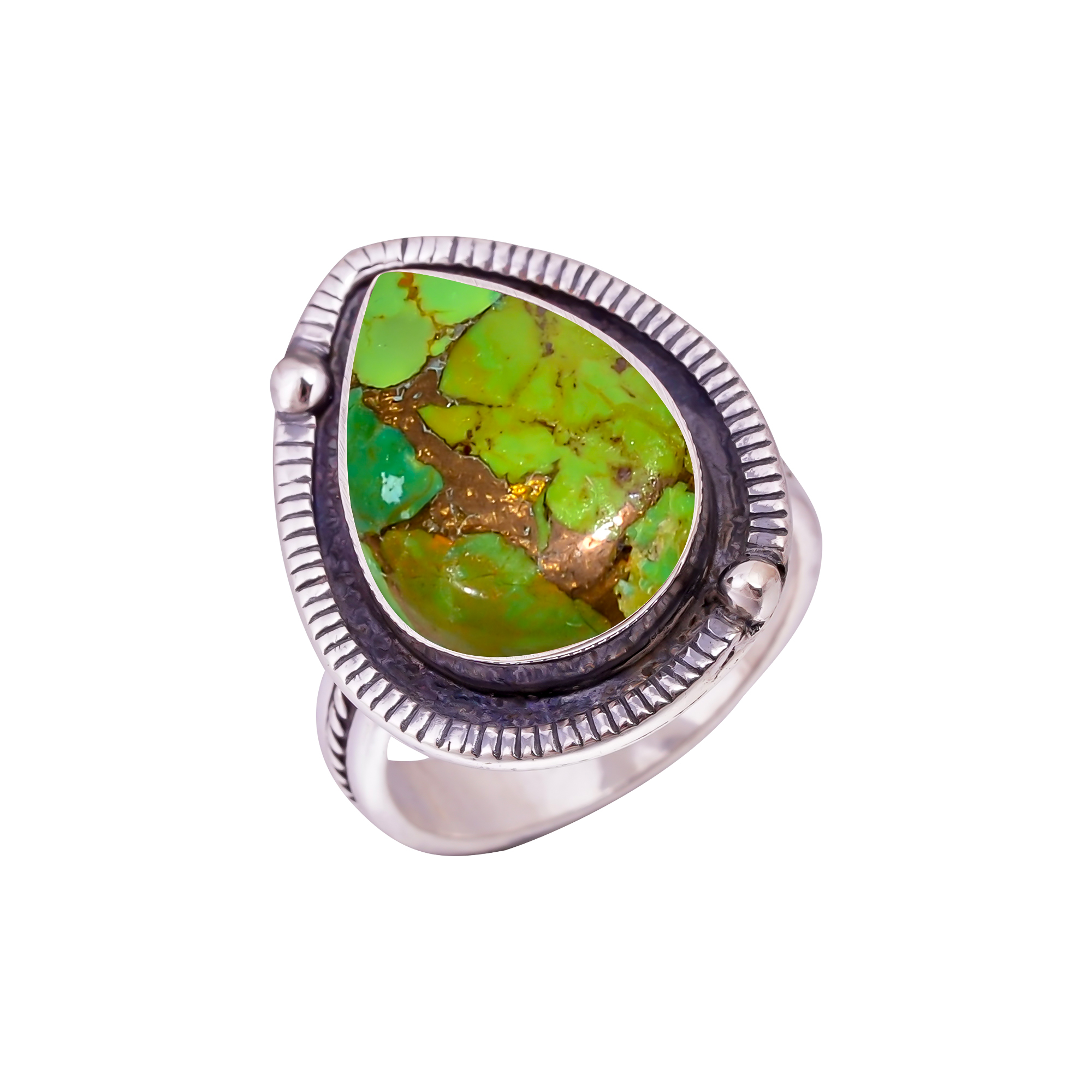 Copper Green Turquoise Gemstone 925 Sterling Silver Ring