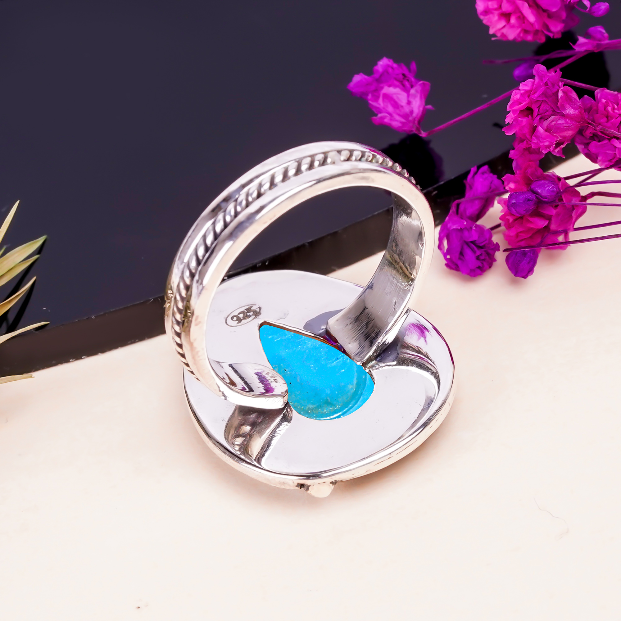 Sleeping Beauty Turquoise - Simulated Gemstone 925 Sterling Silver Ring