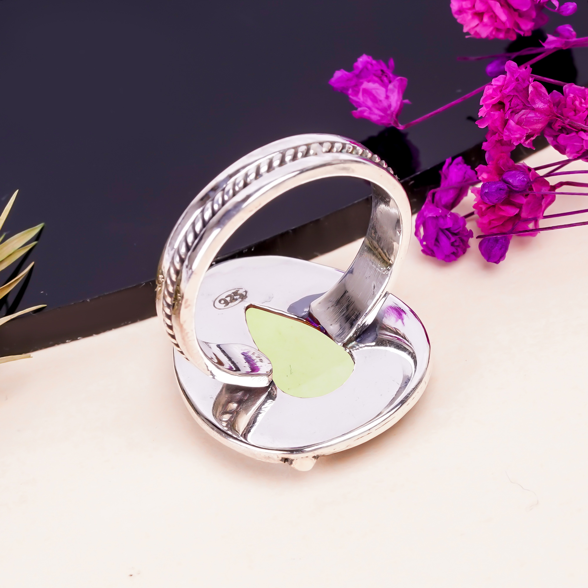 Lemon Chrysoprase - Australia Gemstone 925 Sterling Silver Ring
