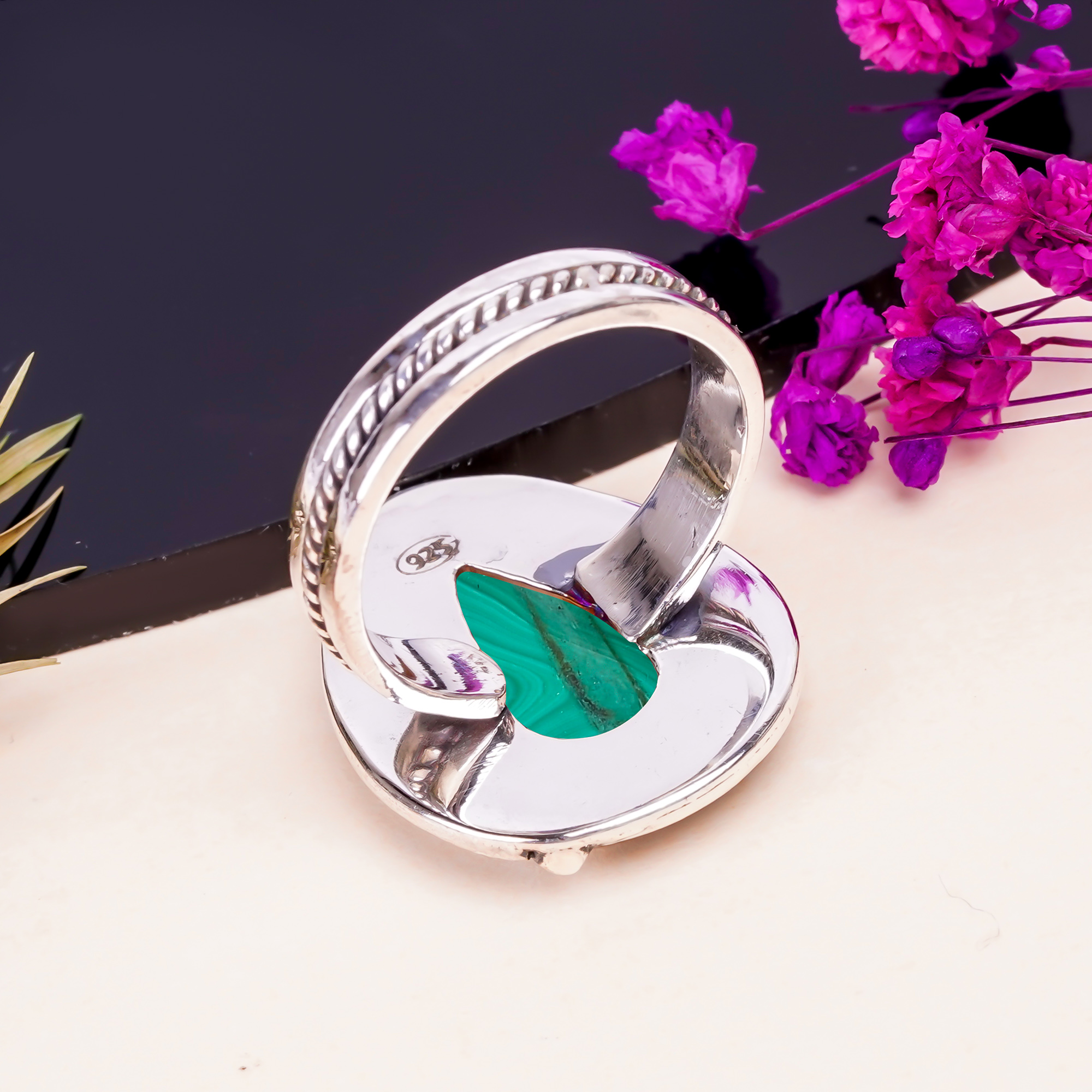 Malachite - Congo Gemstone 925 Sterling Silver Ring