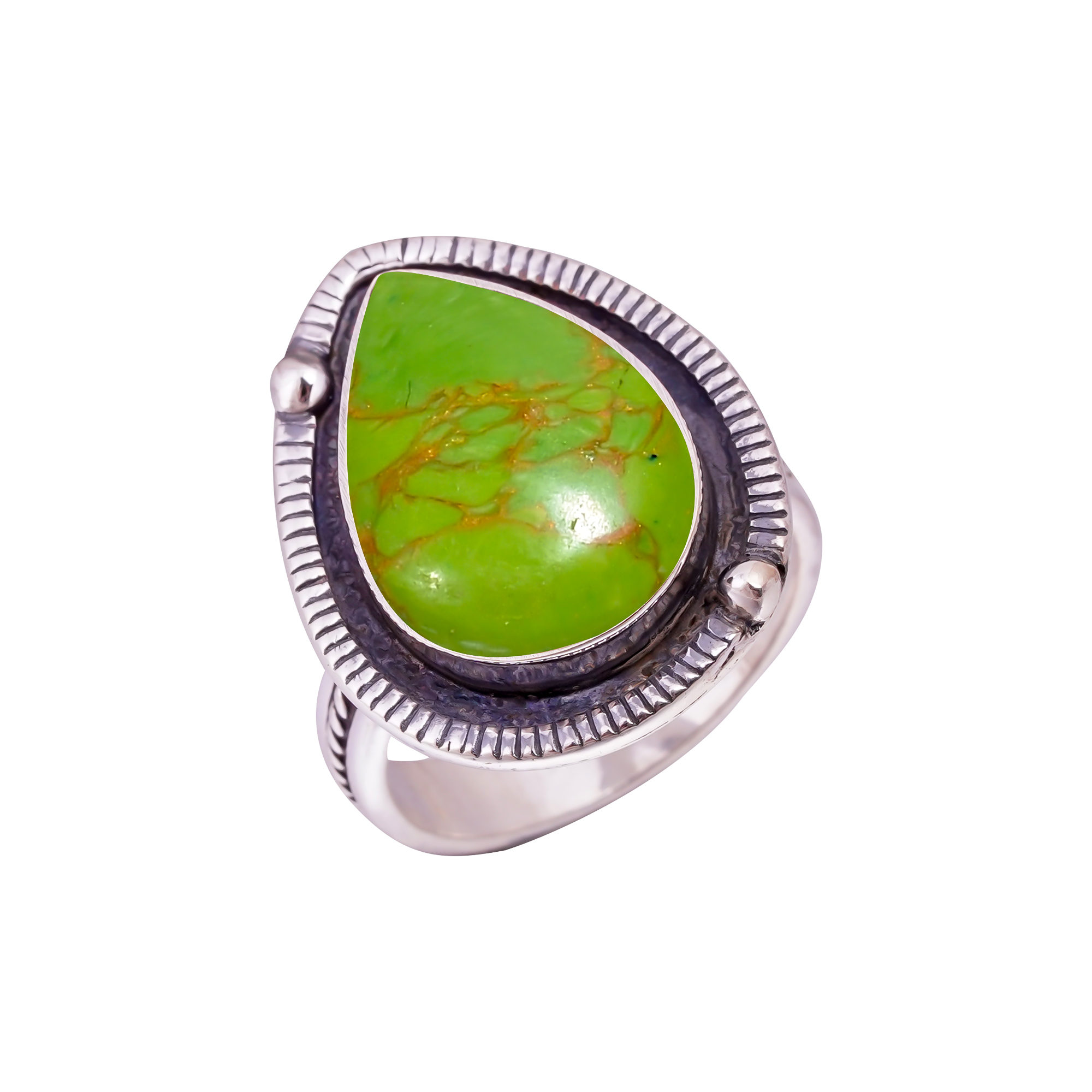 Copper Green Turquoise - Simulated Gemstone 925 Sterling Silver Ring