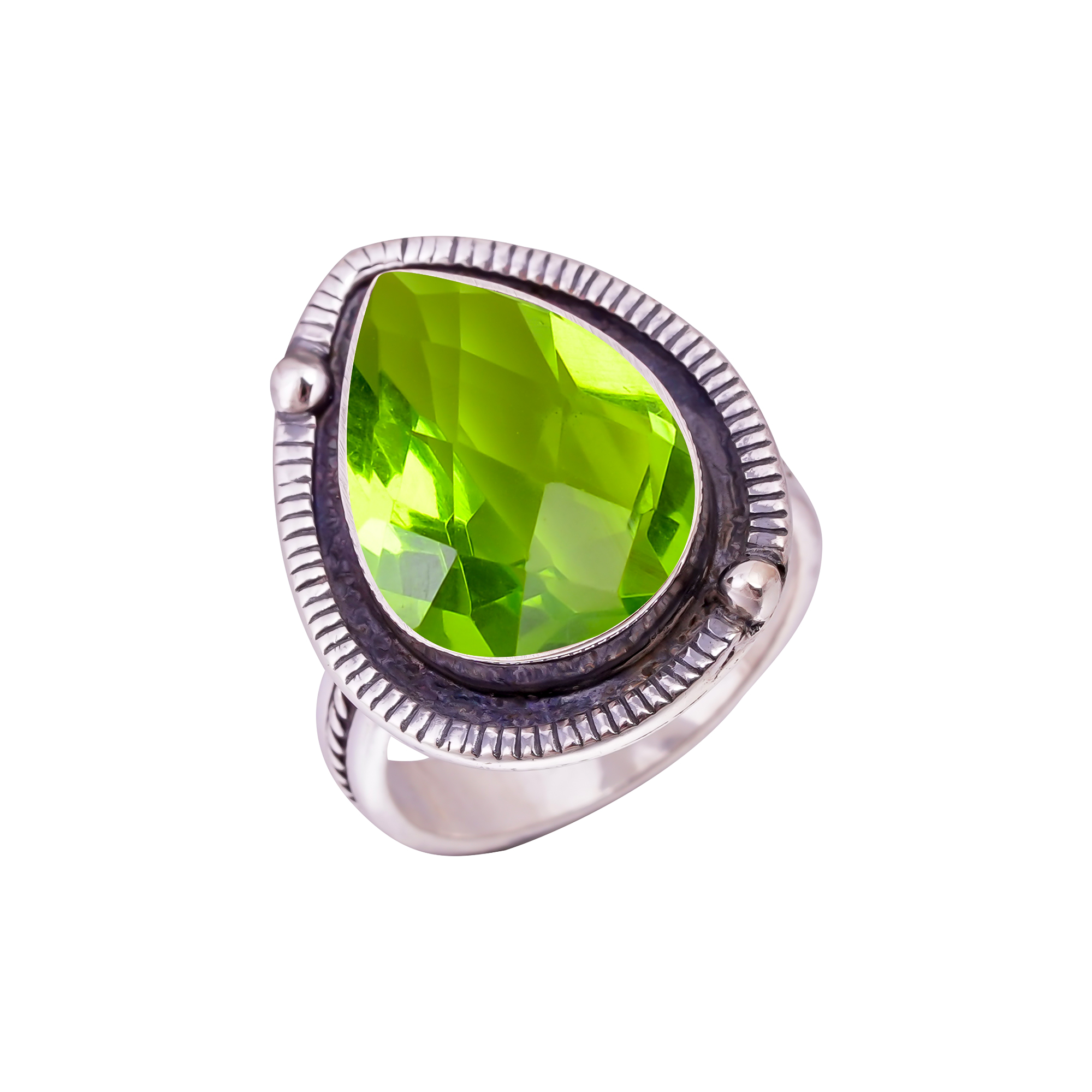 Peridot - Simulated Gemstone 925 Sterling Silver Ring