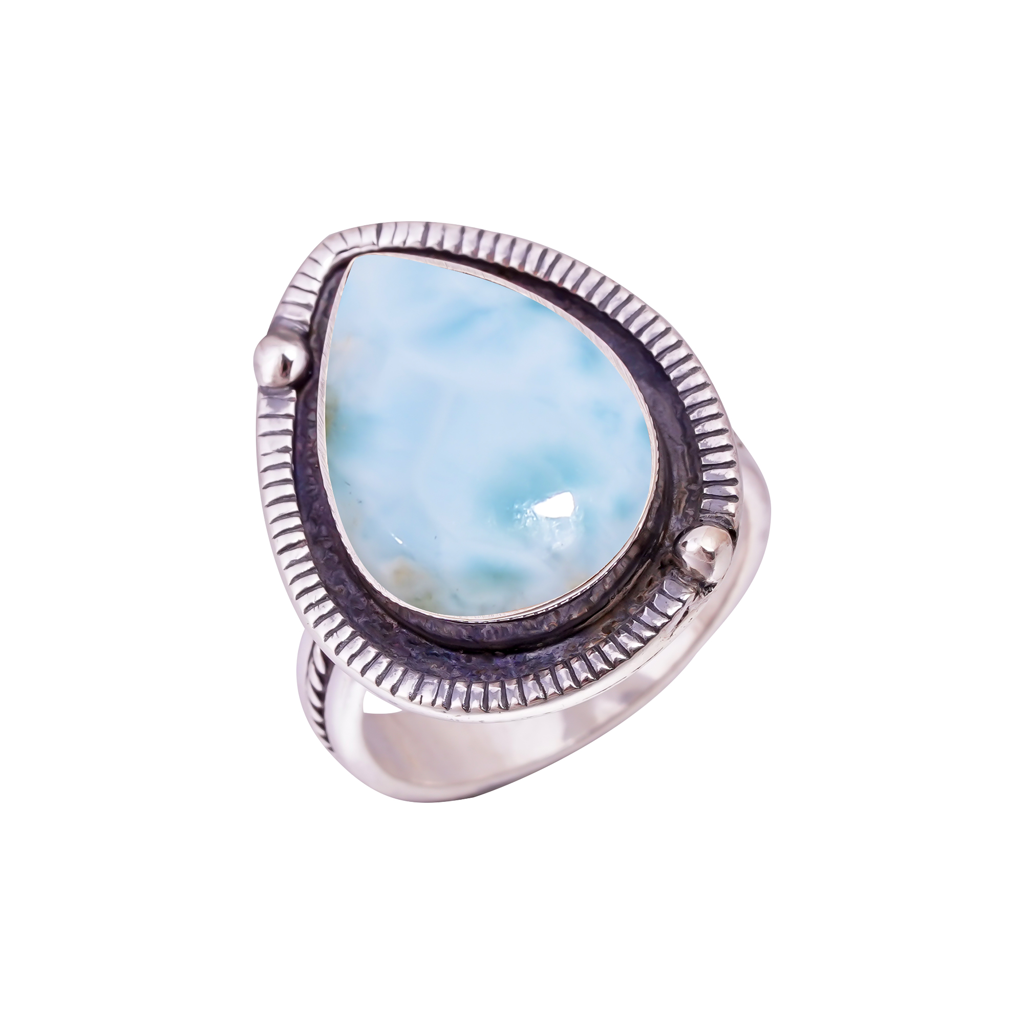 Natural Larimar / Pactolite - Dominican Republic Gemstone 925 Sterling Silver Ring