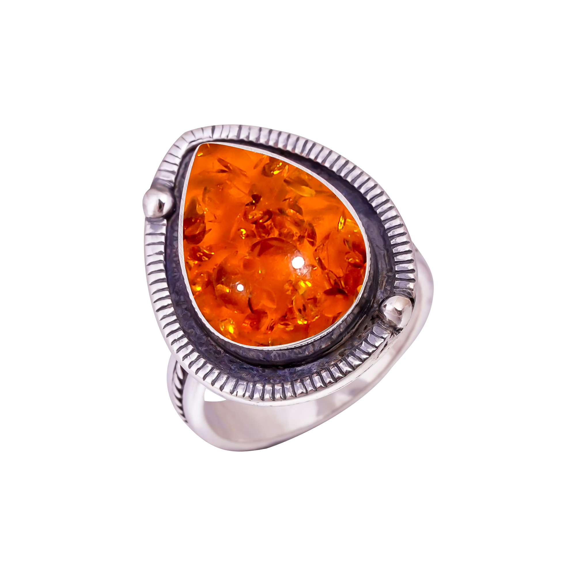 Amber - Simulated Gemstone 925 Sterling Silver Ring