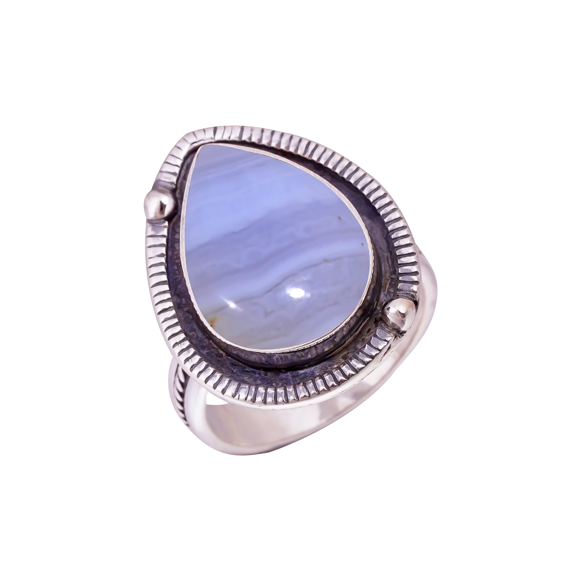 Blue Lace Agate - Namibia Gemstone 925 Sterling Silver Ring