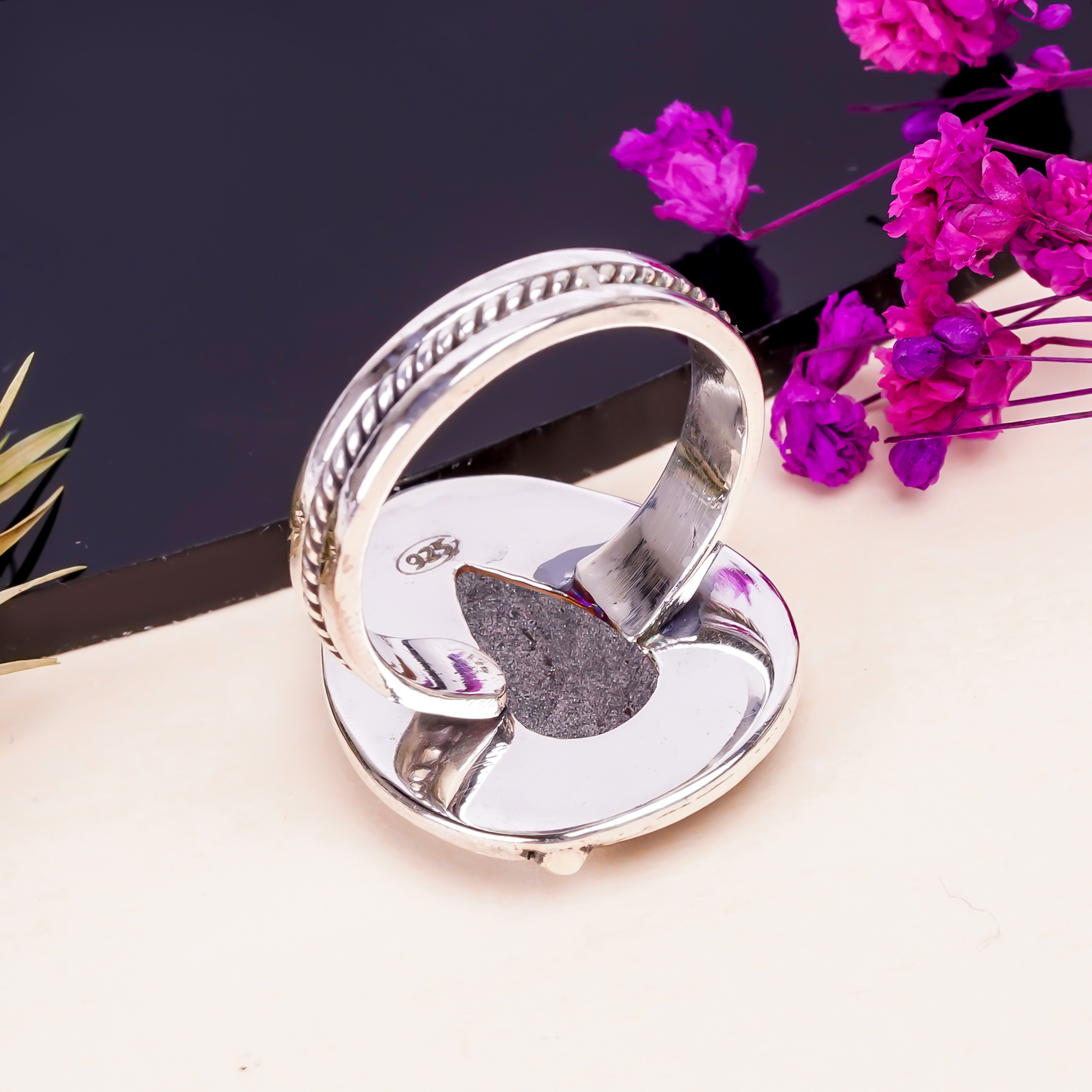 Pink Quartz Drusy - India Gemstone 925 Sterling Silver Ring
