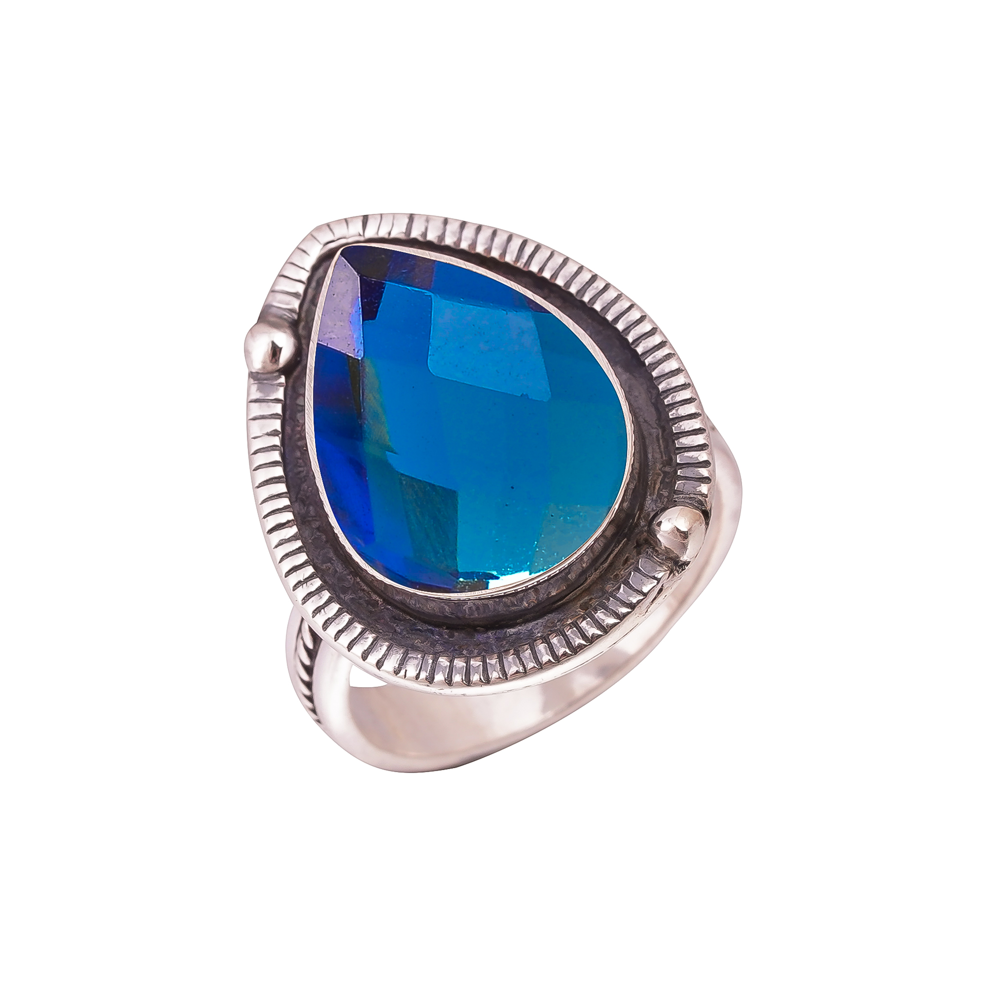Black Rainbow Mystic Fire Topaz - Simulated Gemstone 925 Sterling Silver Ring