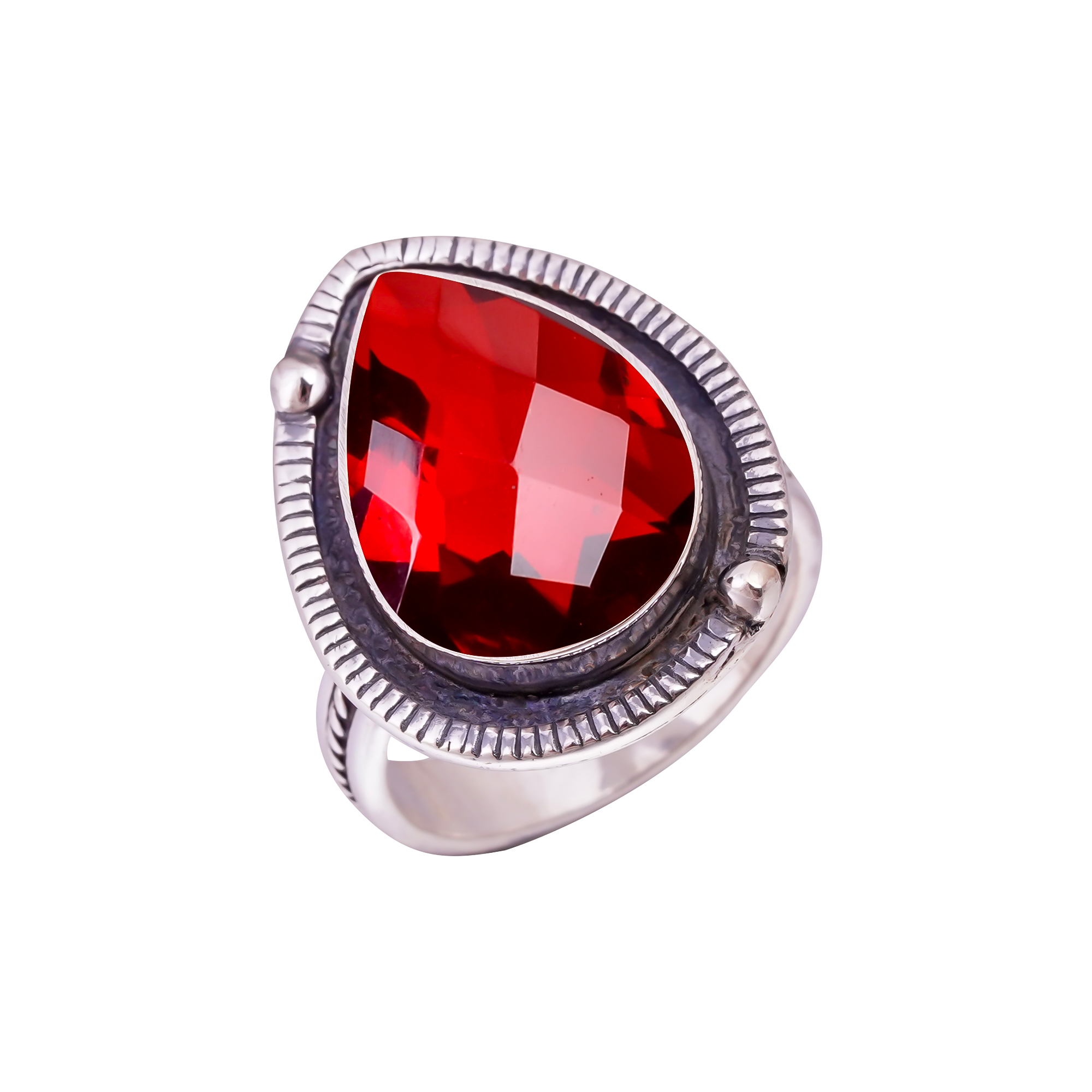 Red Garnet - Simulated Gemstone 925 Sterling Silver Ring