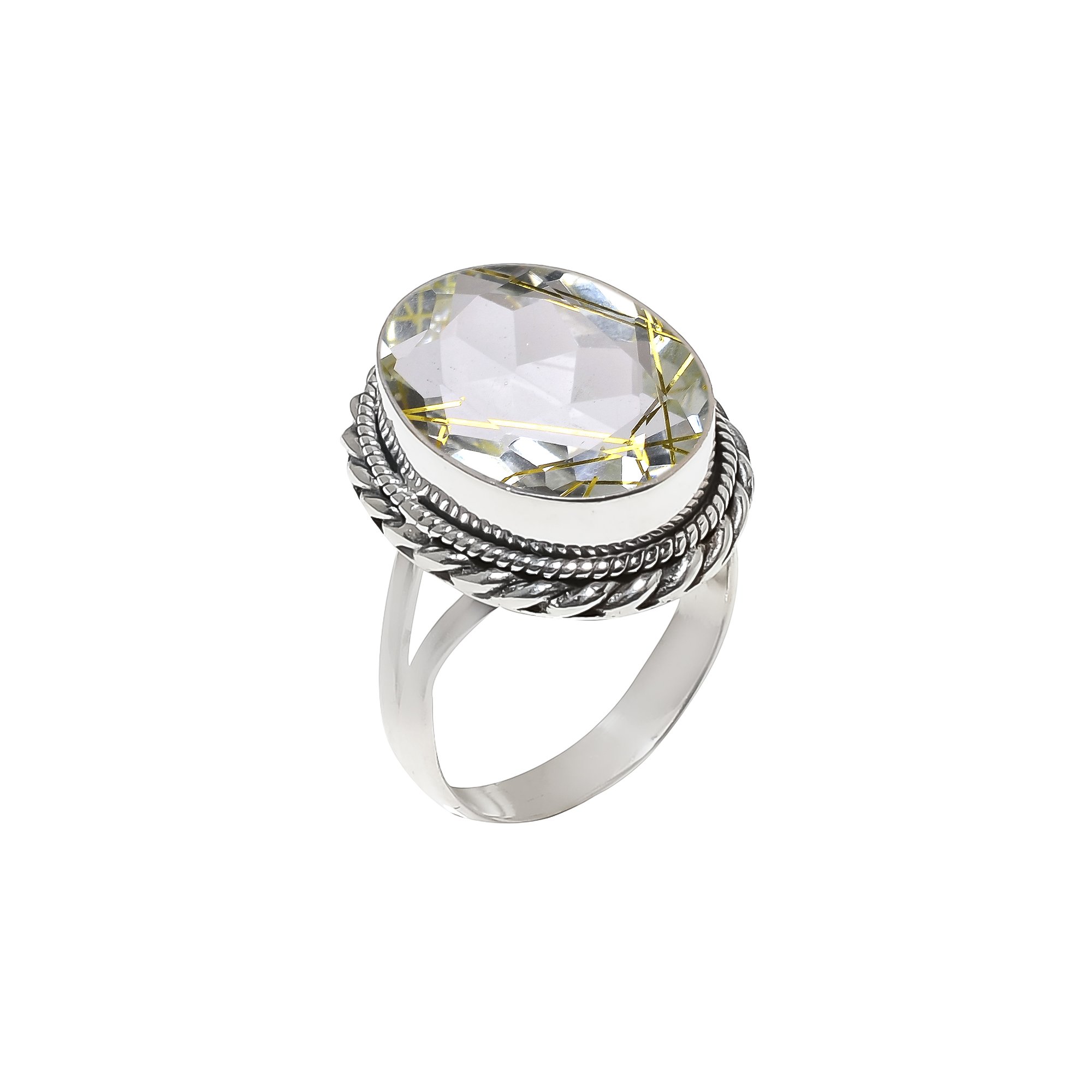 Golden Rutilated Quartz - Simulated 925 Sterling Silver Ring