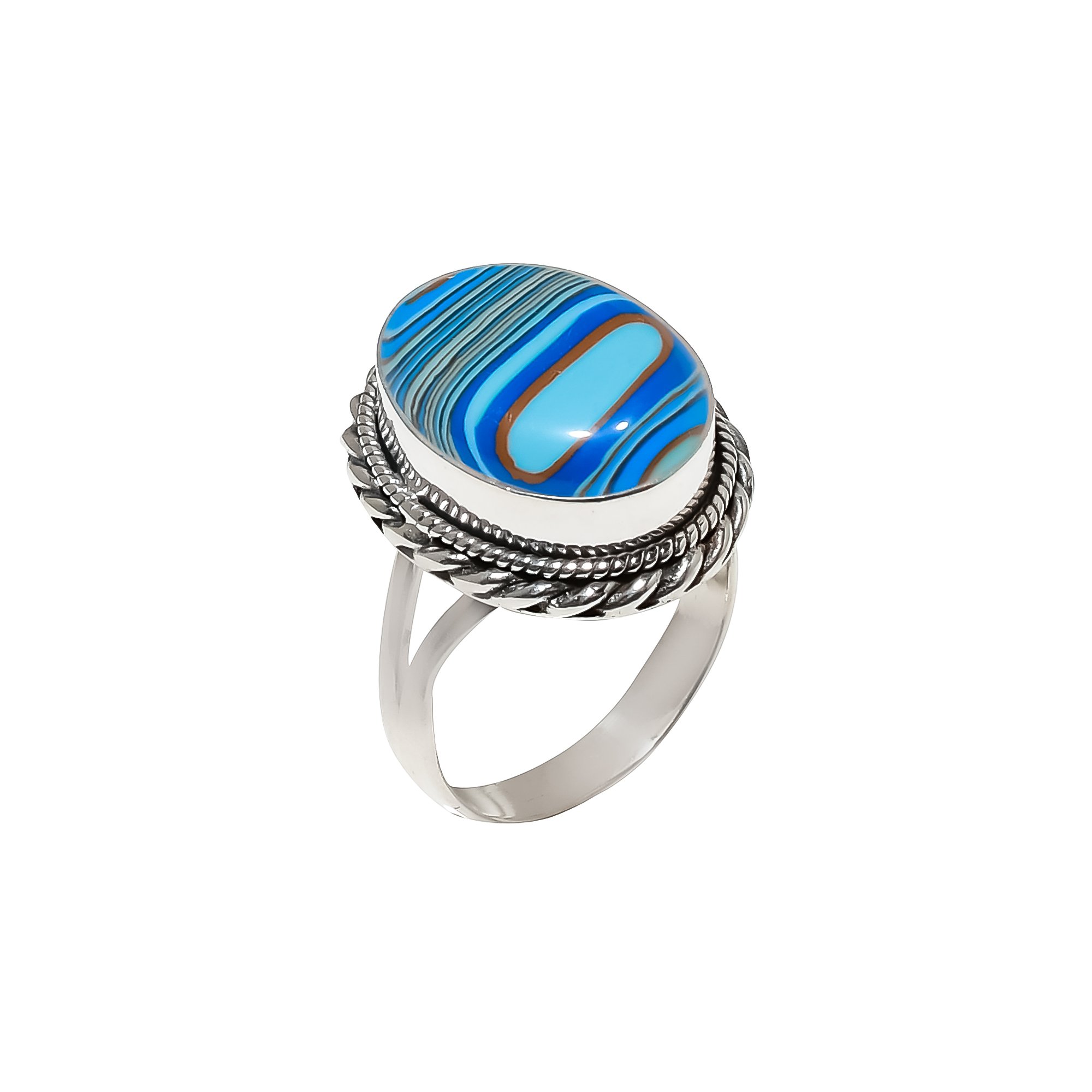 Blue Rainbow Calsilica - Simulated 925 Sterling Silver Ring