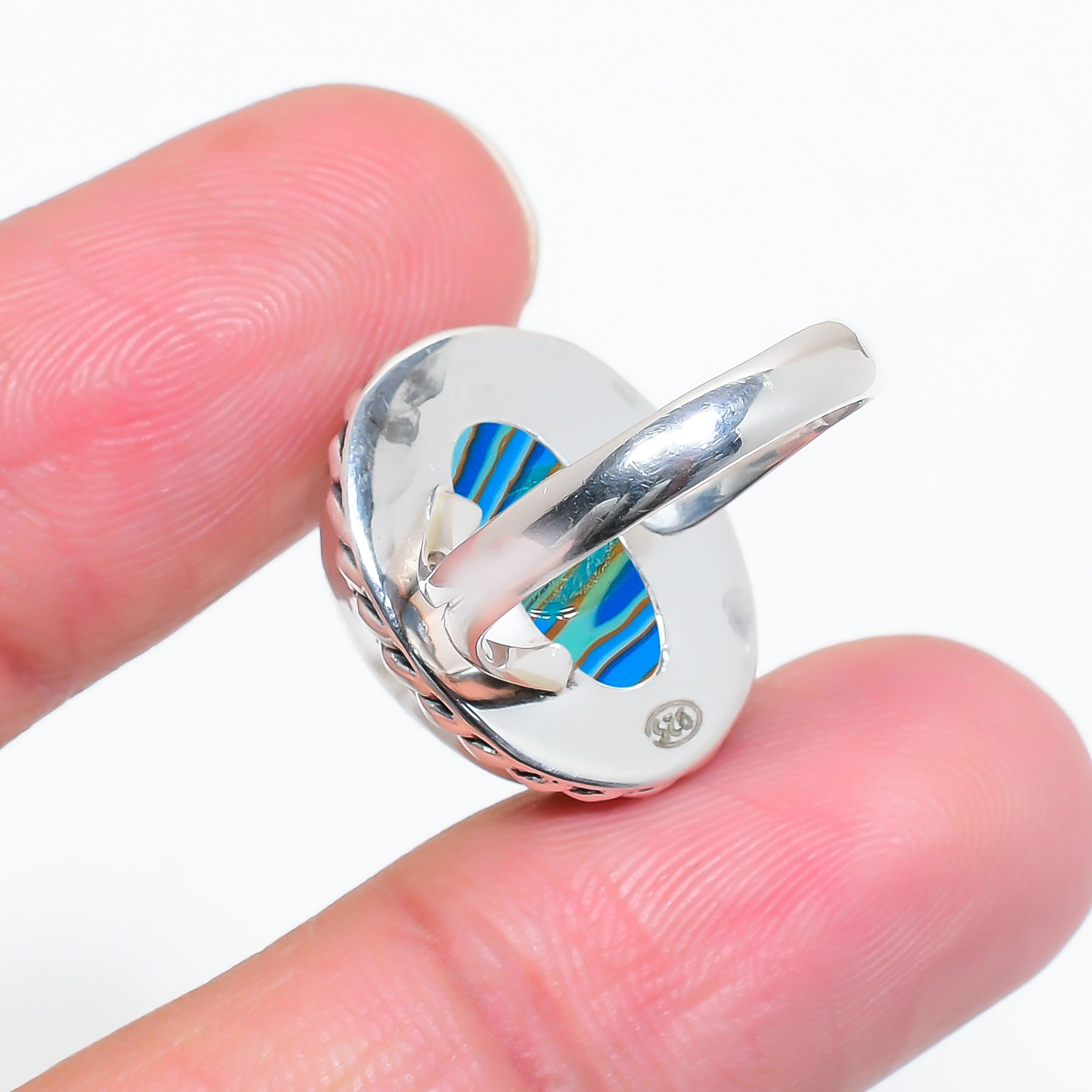 Blue Rainbow Calsilica - Simulated 925 Sterling Silver Ring