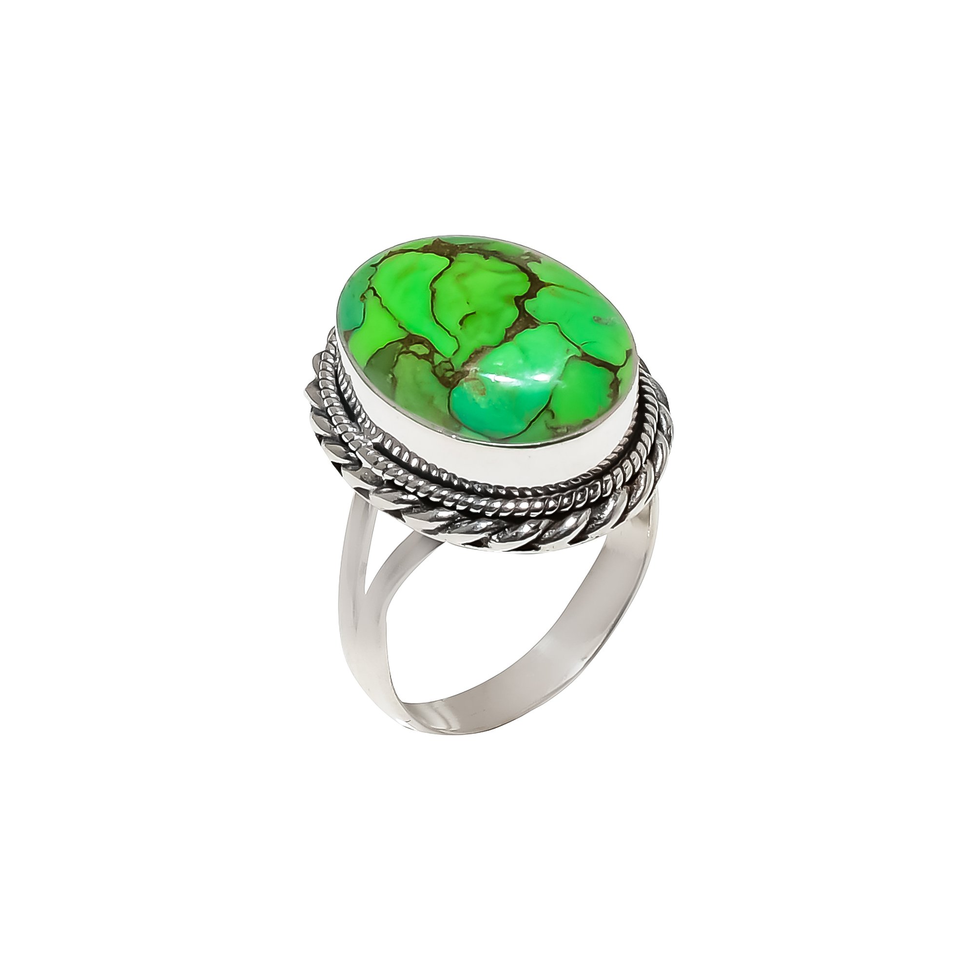 Copper Green Turquoise 925 Sterling Silver Ring