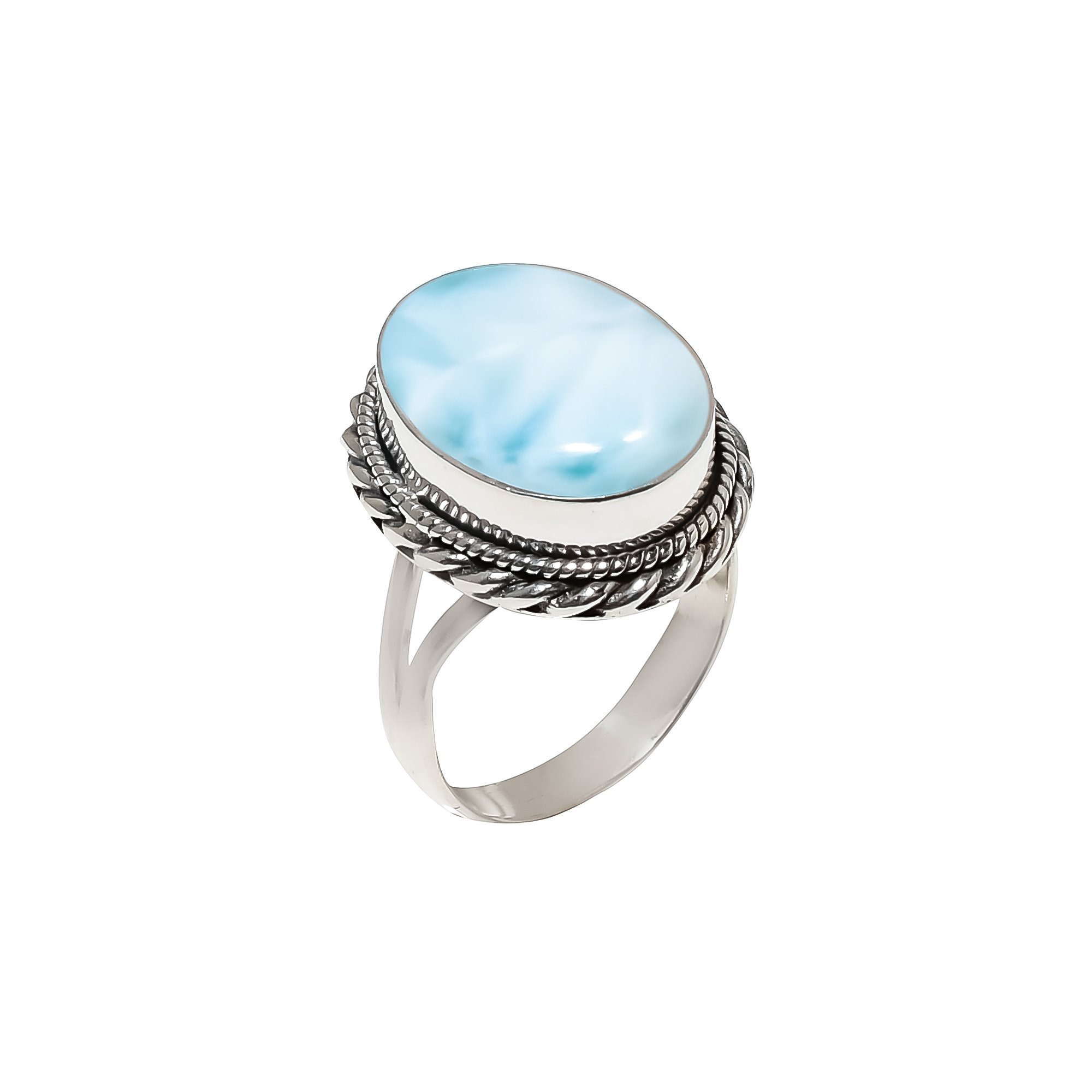 Natural Larimar / Pactolite - Dominican Republic 925 Sterling Silver Ring