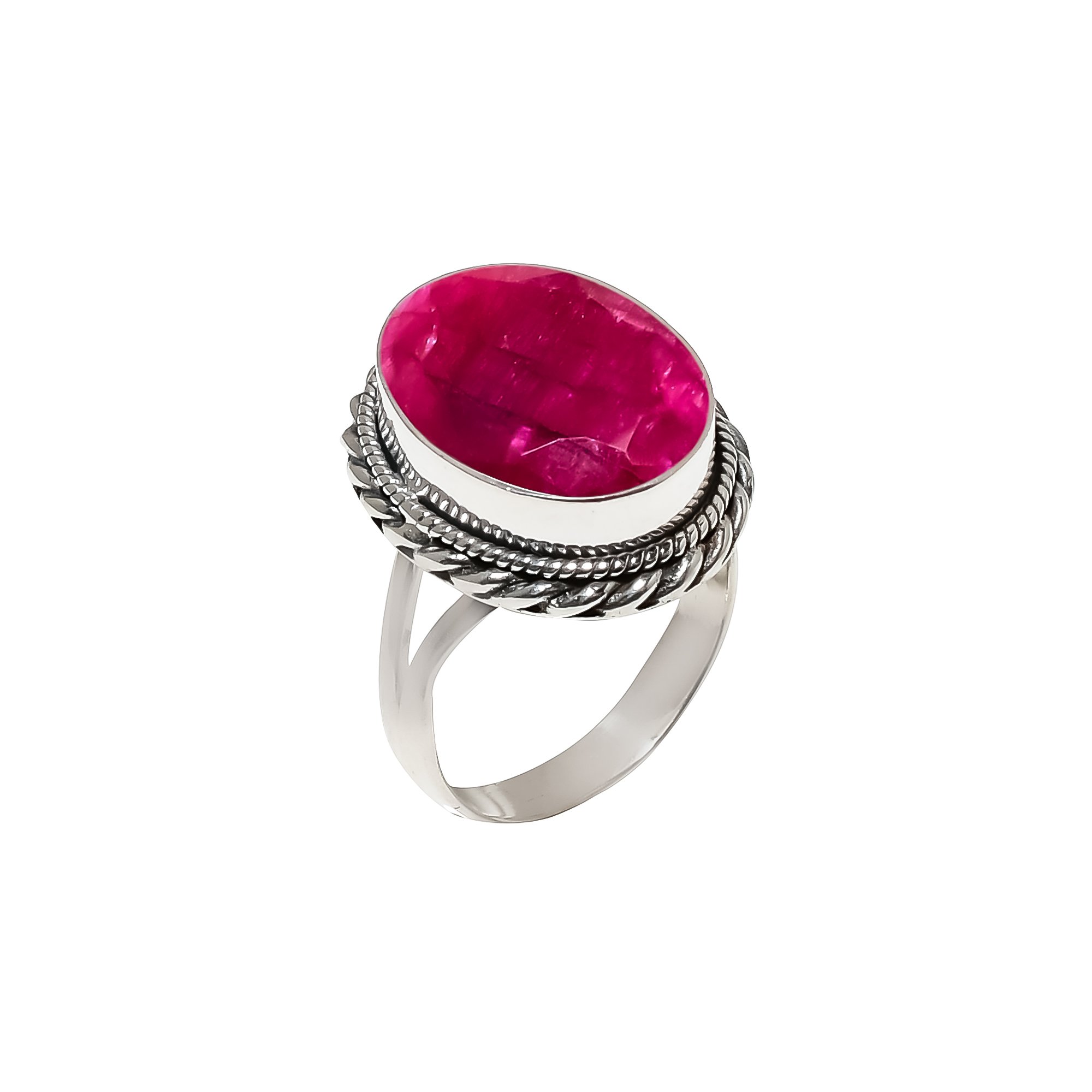 Ruby - Dyed Quartz 925 Sterling Silver Ring
