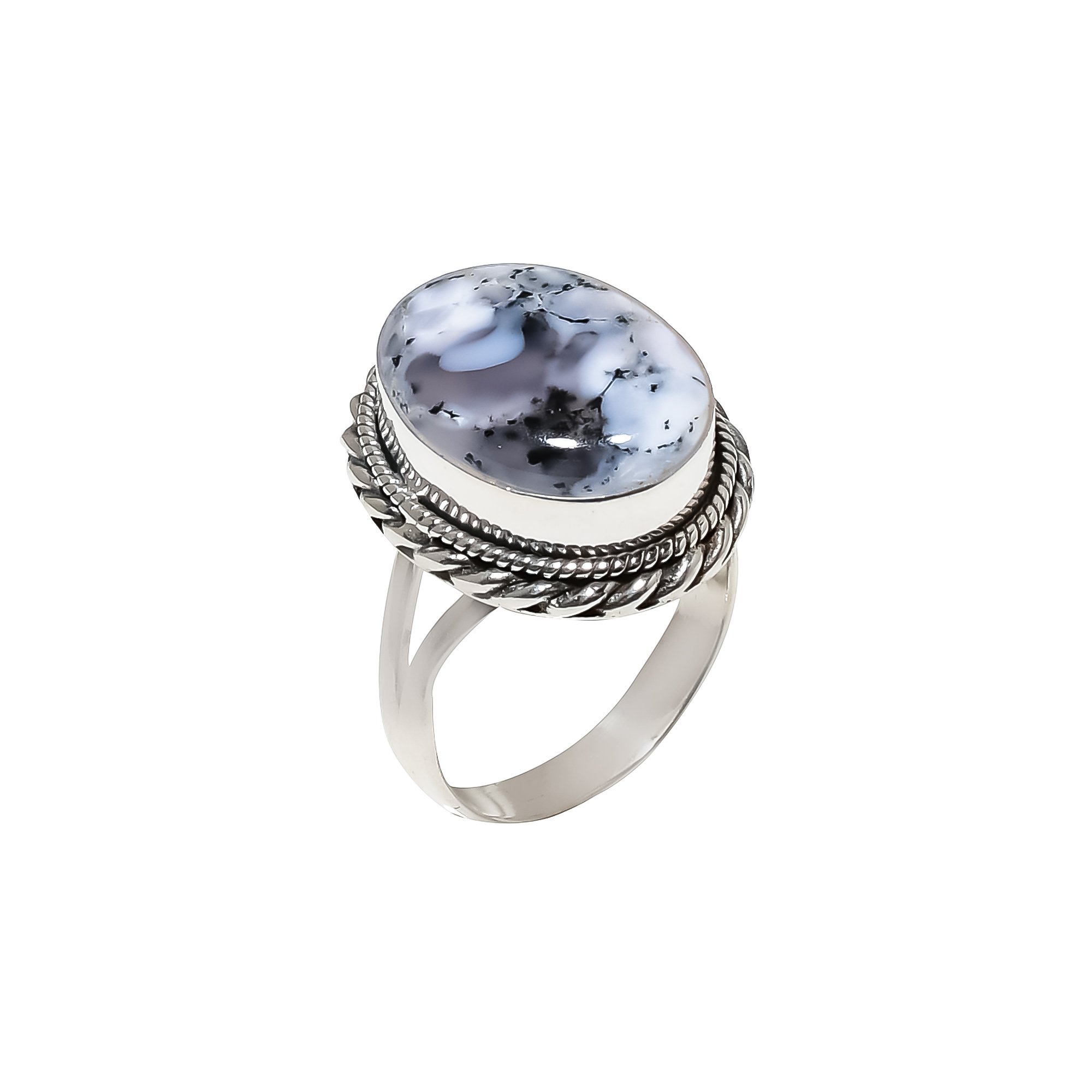 Merlinite Dendritic Opal -Brazil 925 Sterling Silver Ring