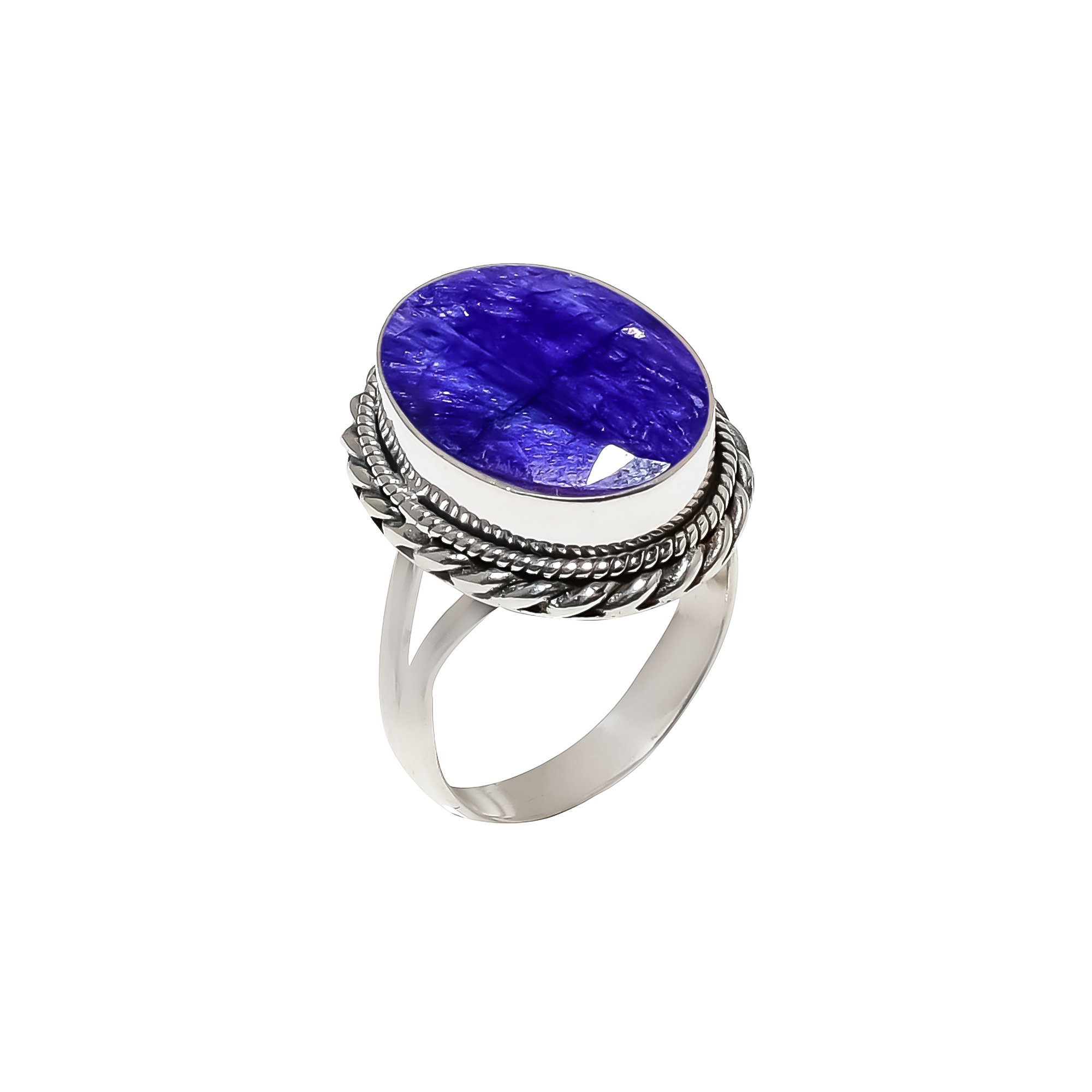 Blue Sapphire - Dyed Quartz 925 Sterling Silver Ring