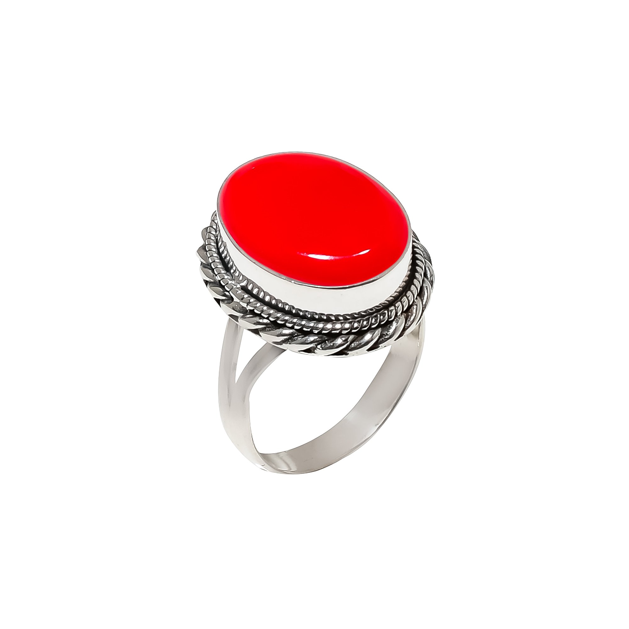 Red Coral - Simulated 925 Sterling Silver Ring
