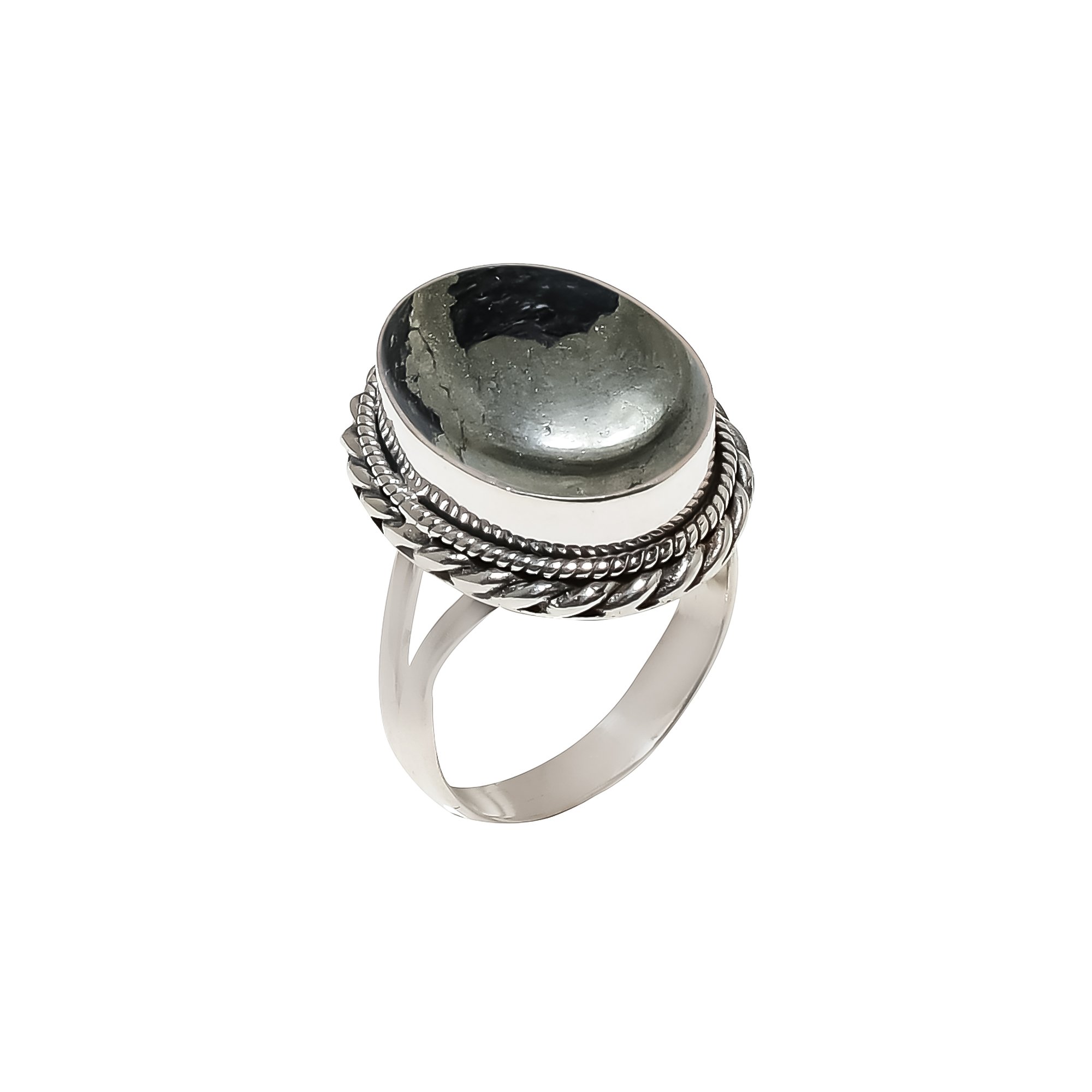 Pyrite Ammonite Fossil - Morocco 925 Sterling Silver Ring