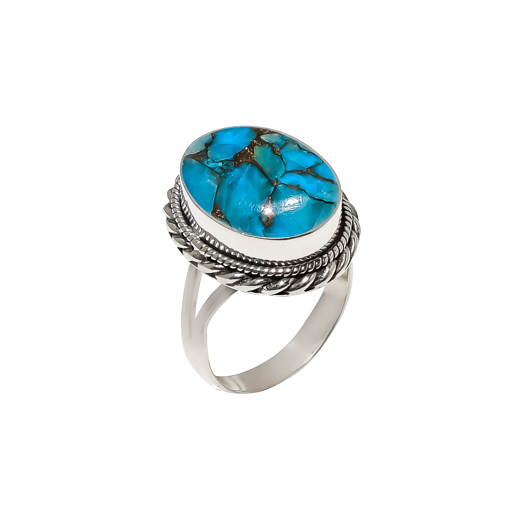 Copper Blue Turquoise 925 Sterling Silver Ring