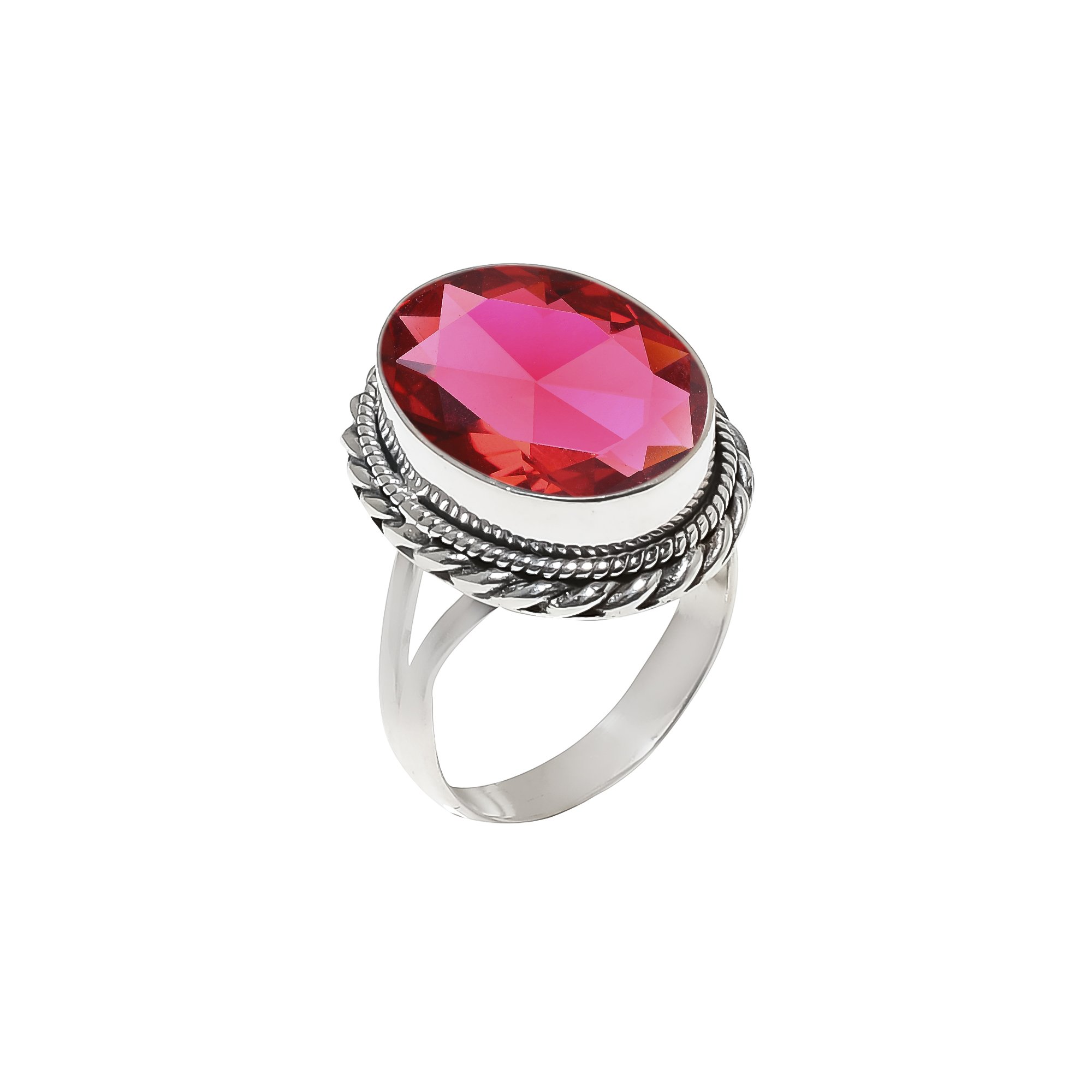 Pink Rubellite Tourmaline - Simulated 925 Sterling Silver Ring