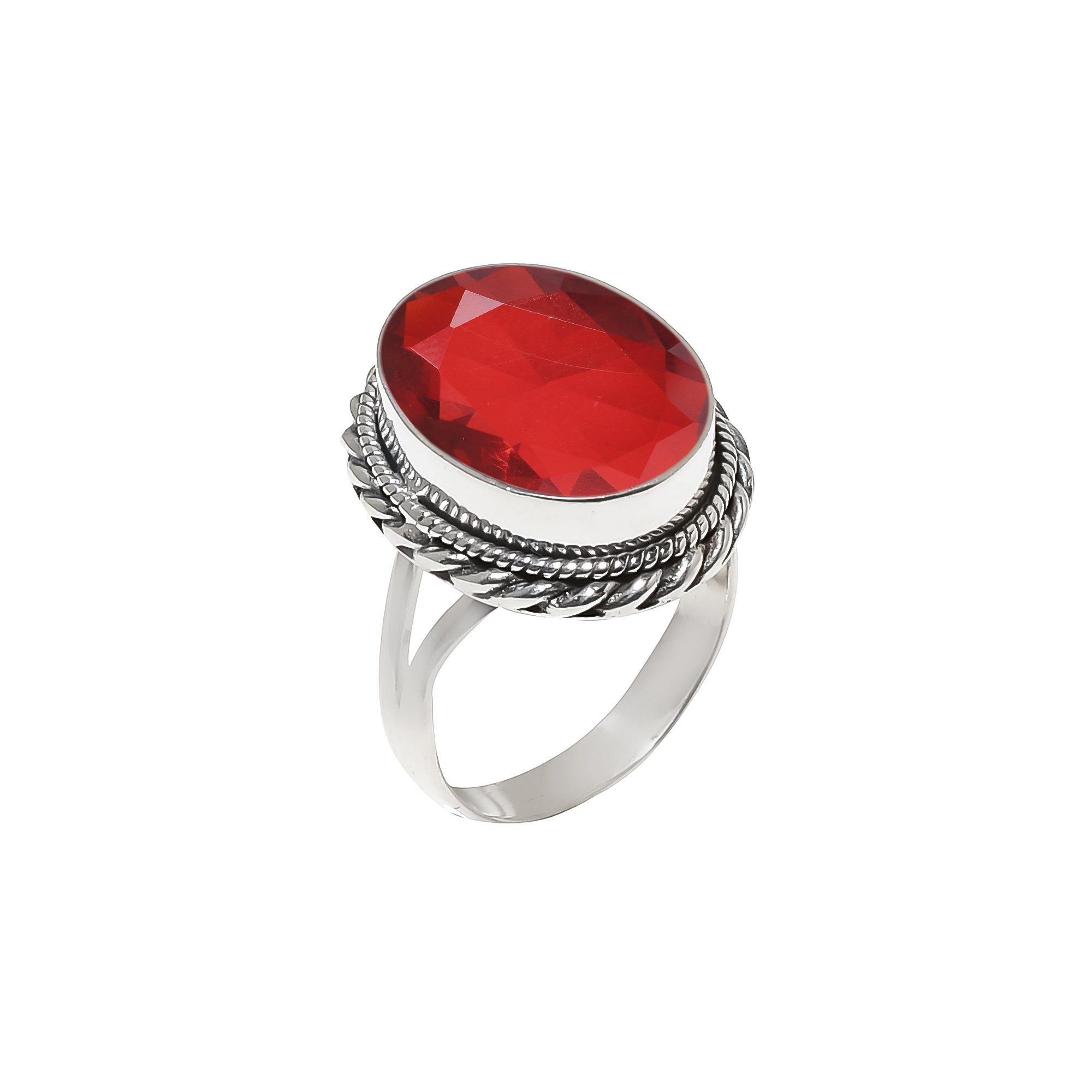 Red Garnet - Simulated 925 Sterling Silver Ring