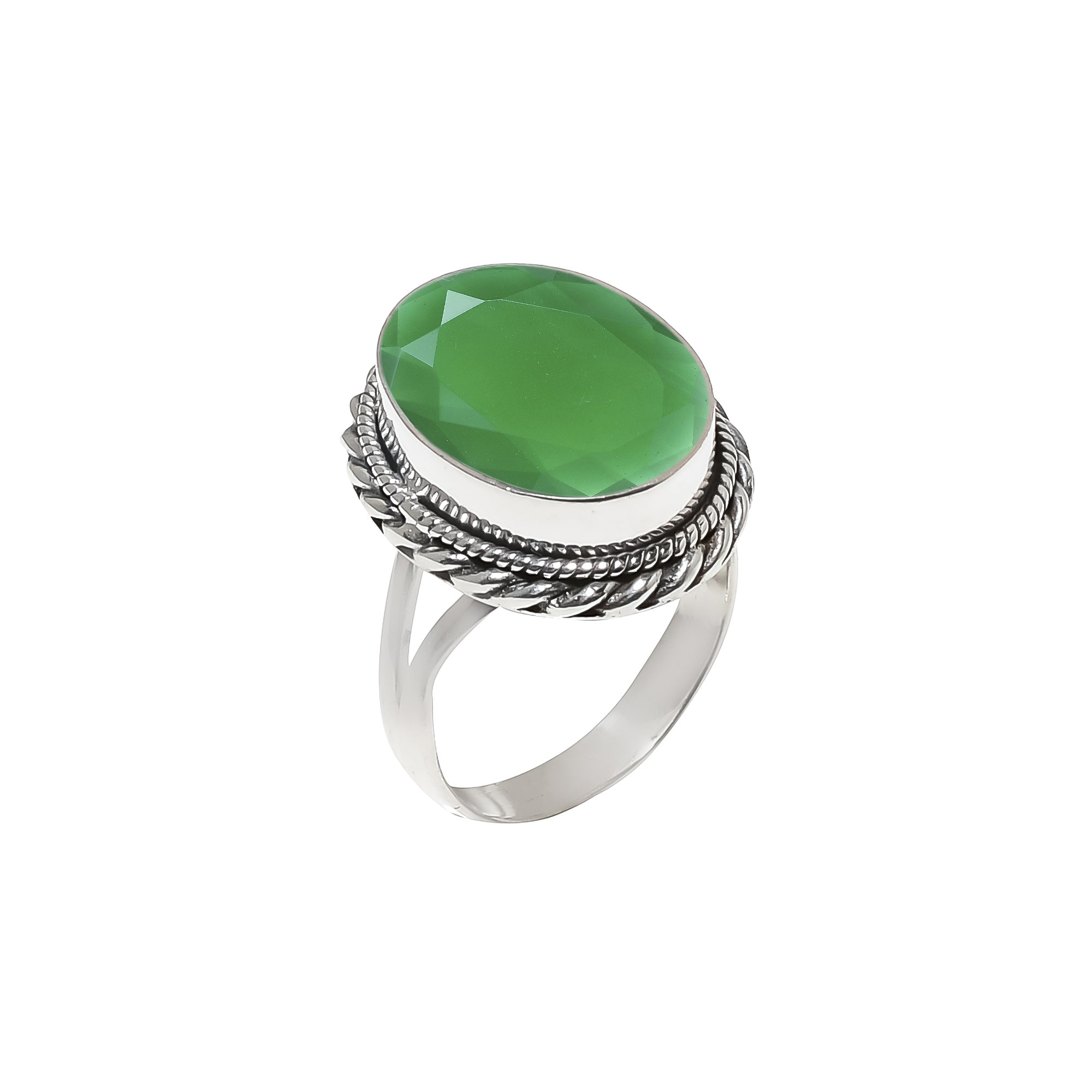 Emerald Simulated 925 Sterling Silver Ring