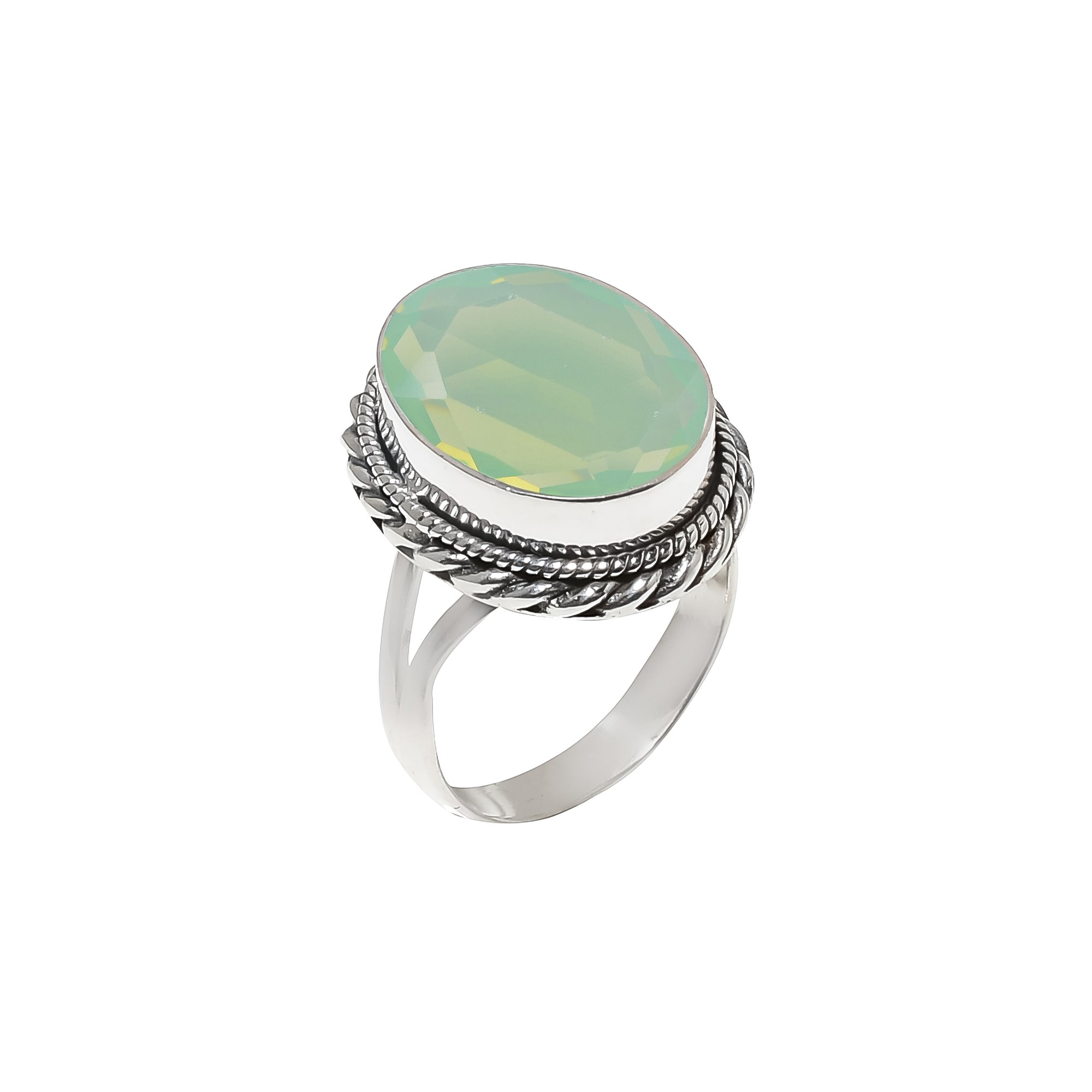 Green Milky Opal - Simulated 925 Sterling Silver Ring