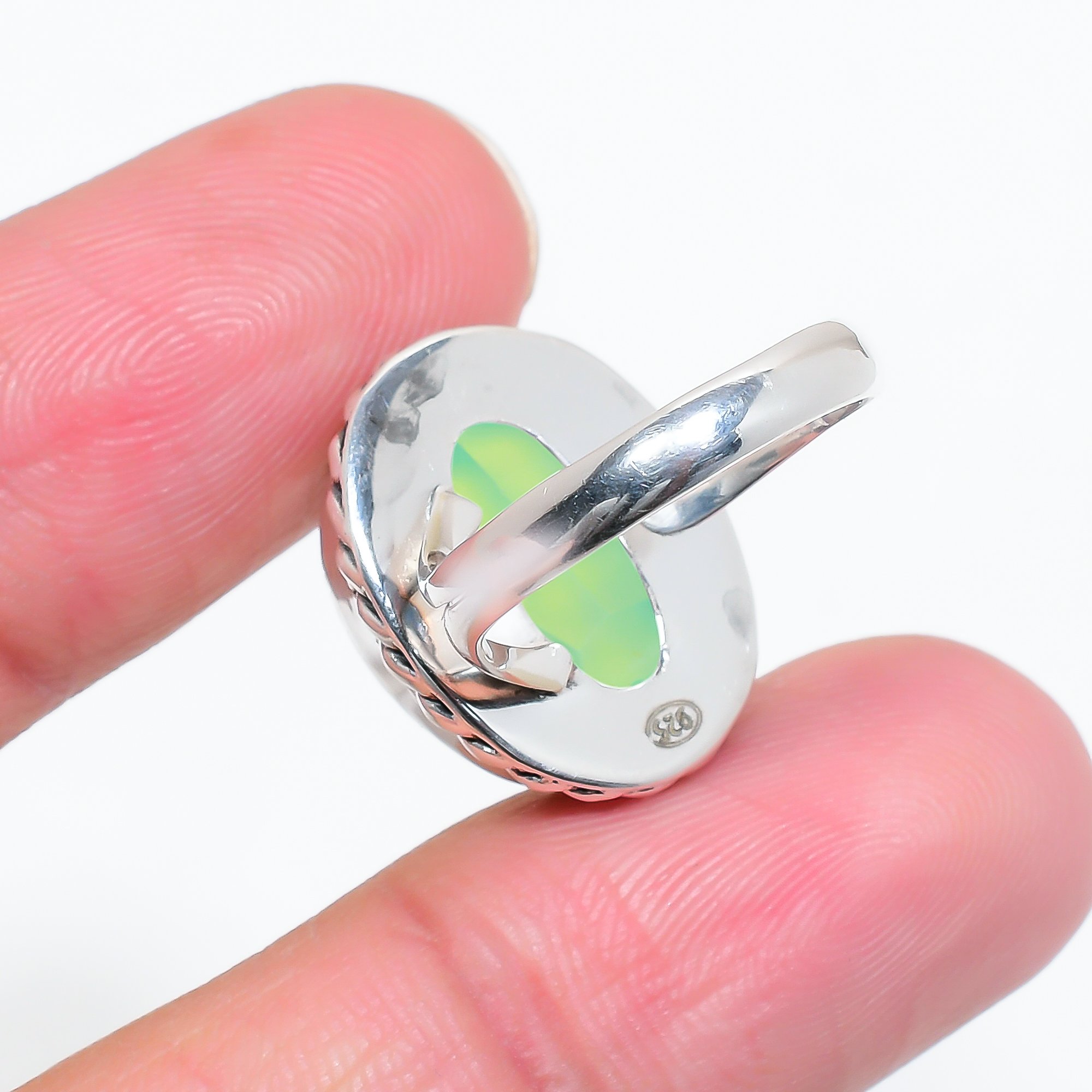 Green Milky Opal - Simulated 925 Sterling Silver Ring