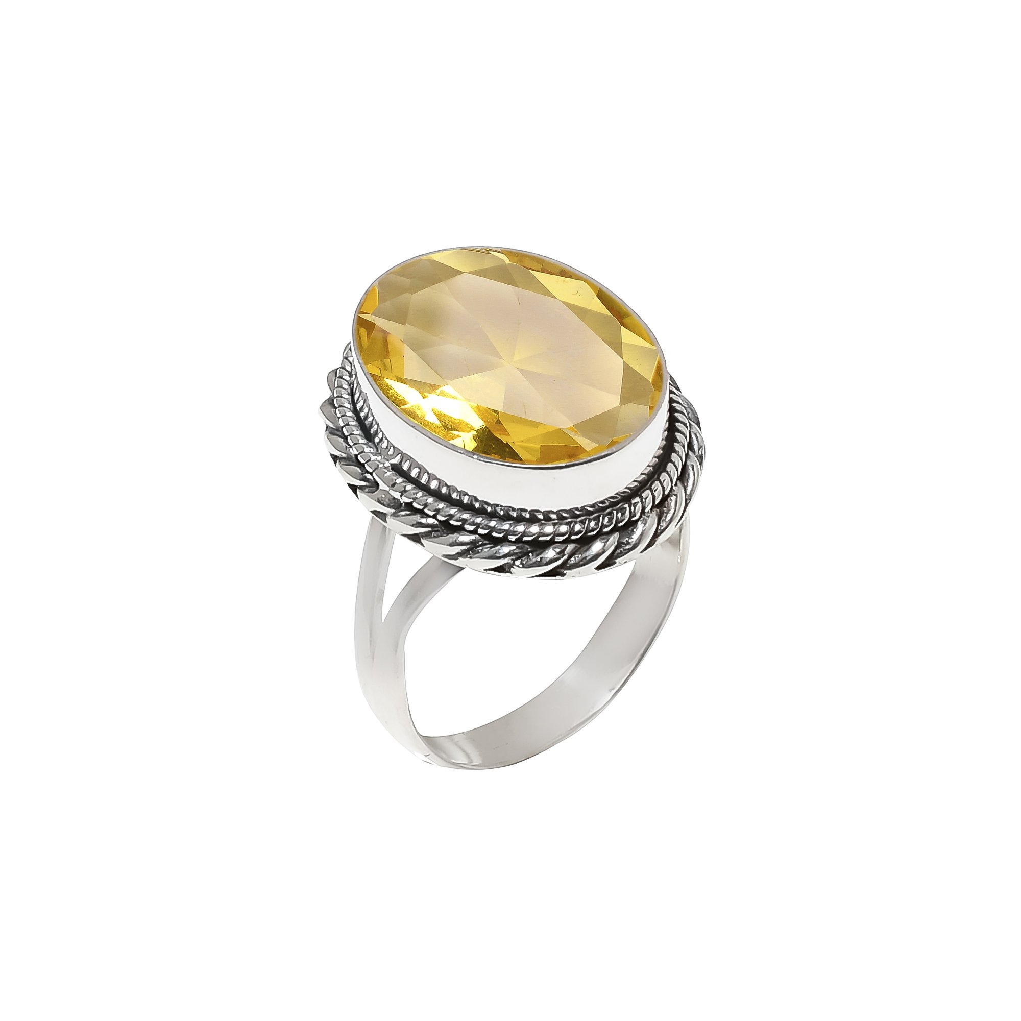 Lemon Quartz - Simulated 925 Sterling Silver Ring